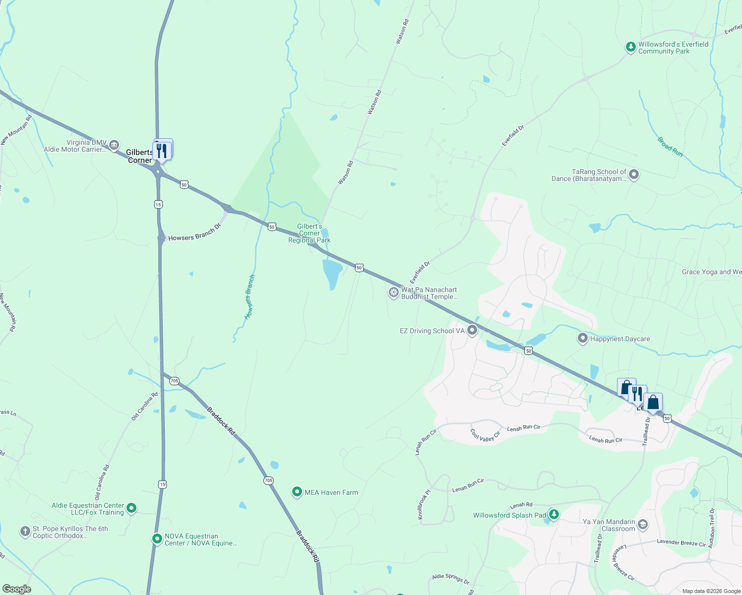 map of restaurants, bars, coffee shops, grocery stores, and more near 40463 John Mosby Hwy in Aldie