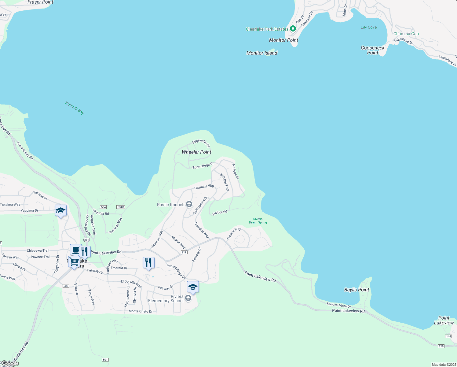 map of restaurants, bars, coffee shops, grocery stores, and more near 4730 Kah Bel Trail in Kelseyville