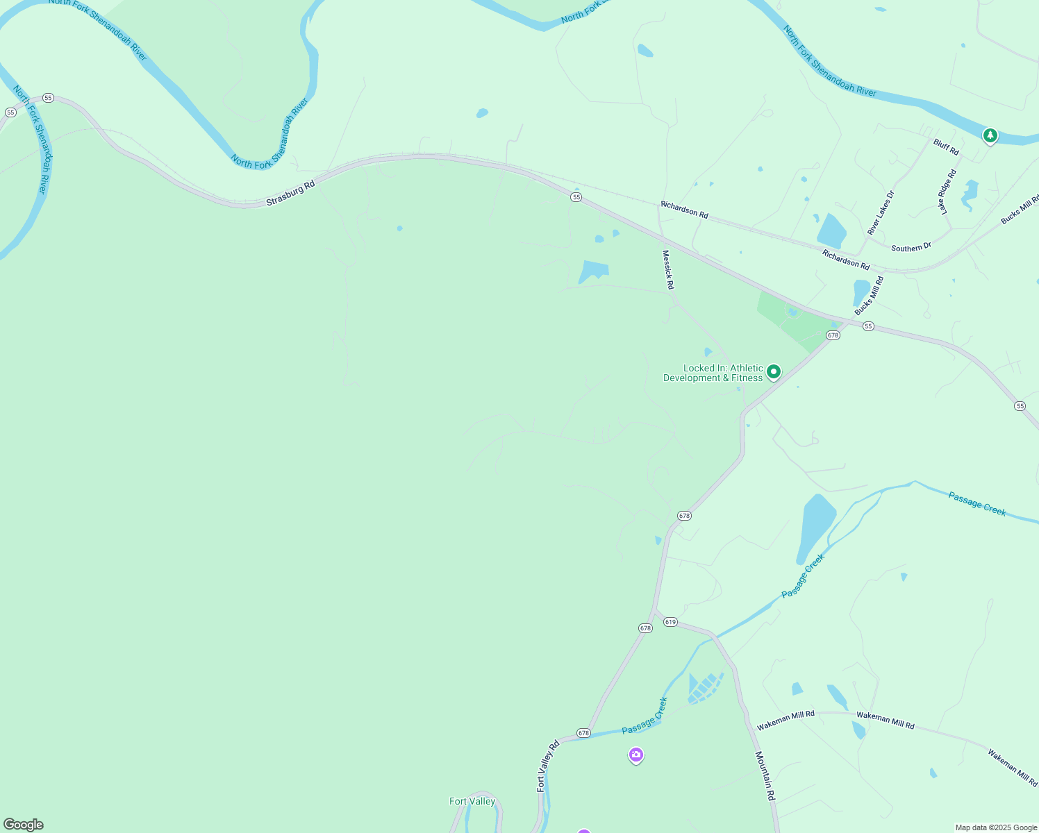 map of restaurants, bars, coffee shops, grocery stores, and more near 44 Deer Place Court in Strasburg
