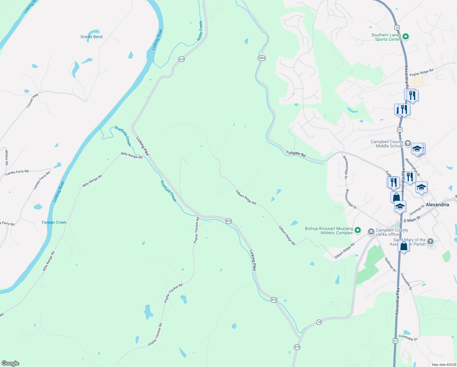 map of restaurants, bars, coffee shops, grocery stores, and more near 420 Gilbert Ridge Road in Alexandria
