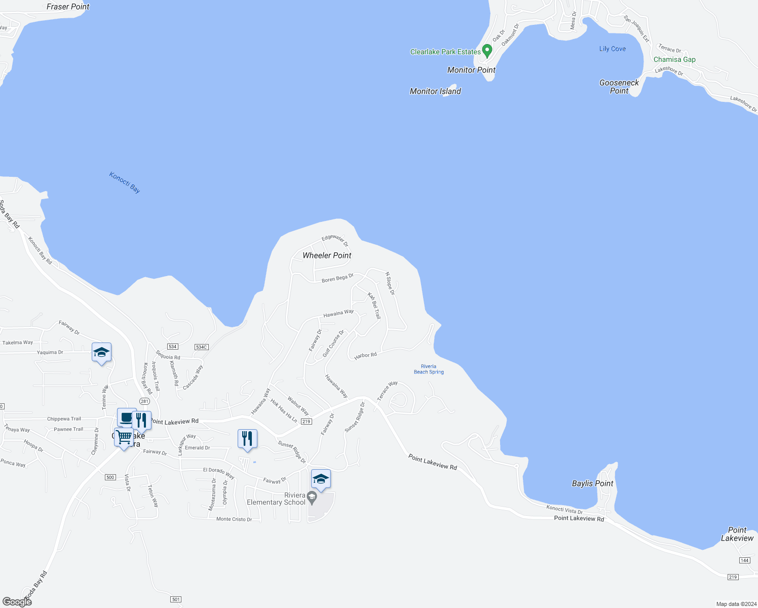 map of restaurants, bars, coffee shops, grocery stores, and more near 4720 Kah Bel Trail in Kelseyville