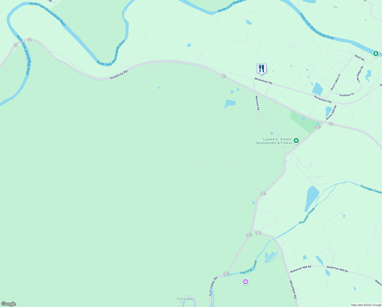 map of restaurants, bars, coffee shops, grocery stores, and more near 152 Deer Place Court in Strasburg