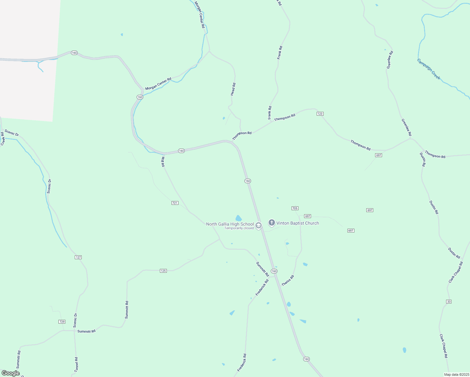 map of restaurants, bars, coffee shops, grocery stores, and more near 12155 Ohio 160 in Vinton