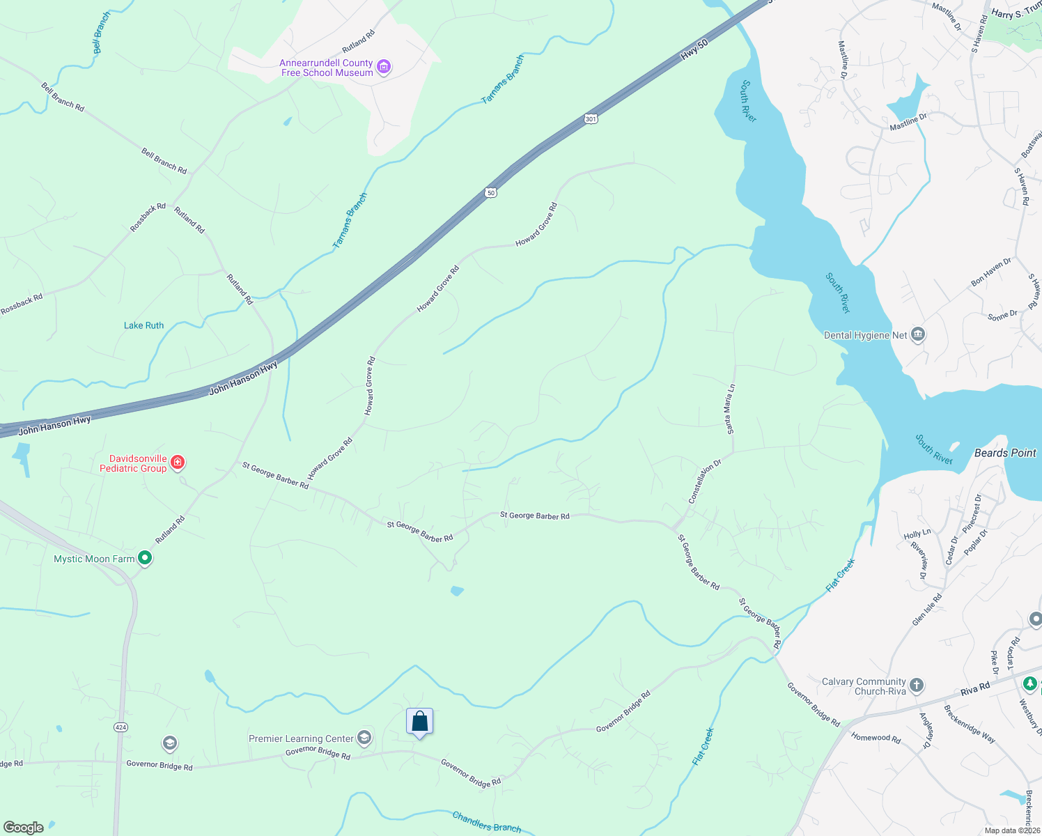 map of restaurants, bars, coffee shops, grocery stores, and more near 2888 Spring Lakes Drive in Davidsonville