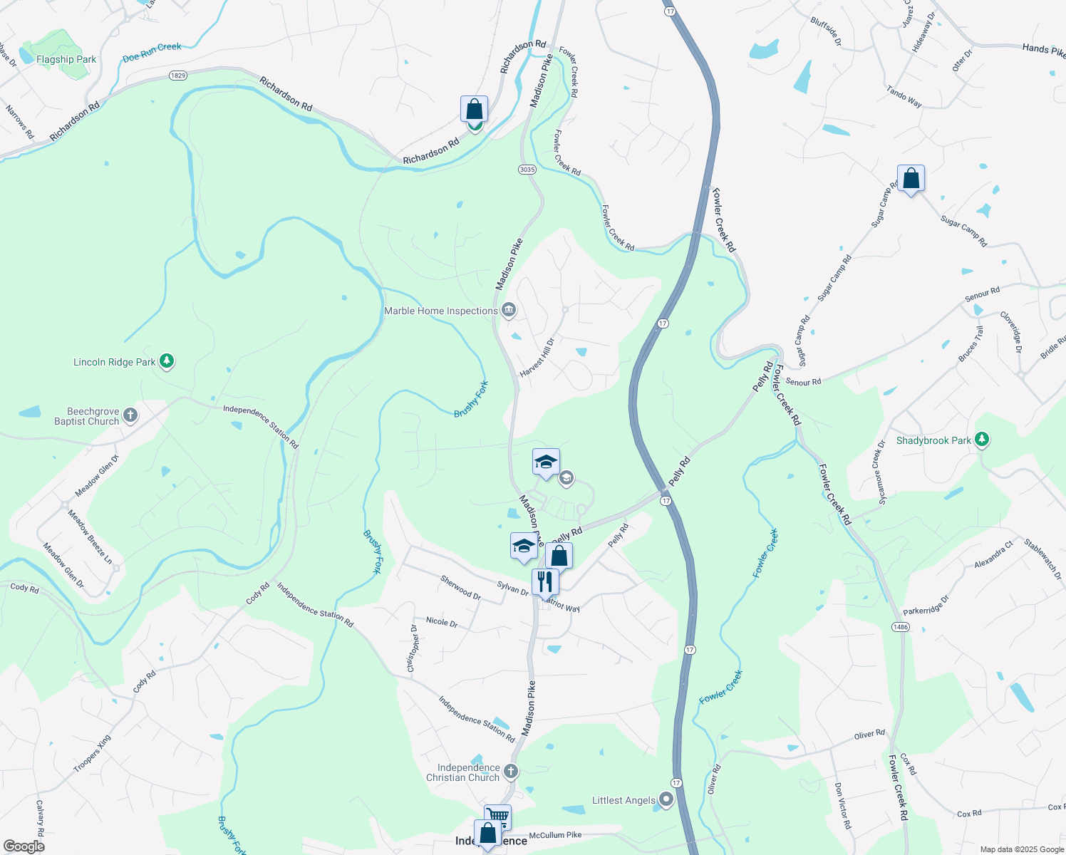 map of restaurants, bars, coffee shops, grocery stores, and more near 4946 Madison Pike in Independence