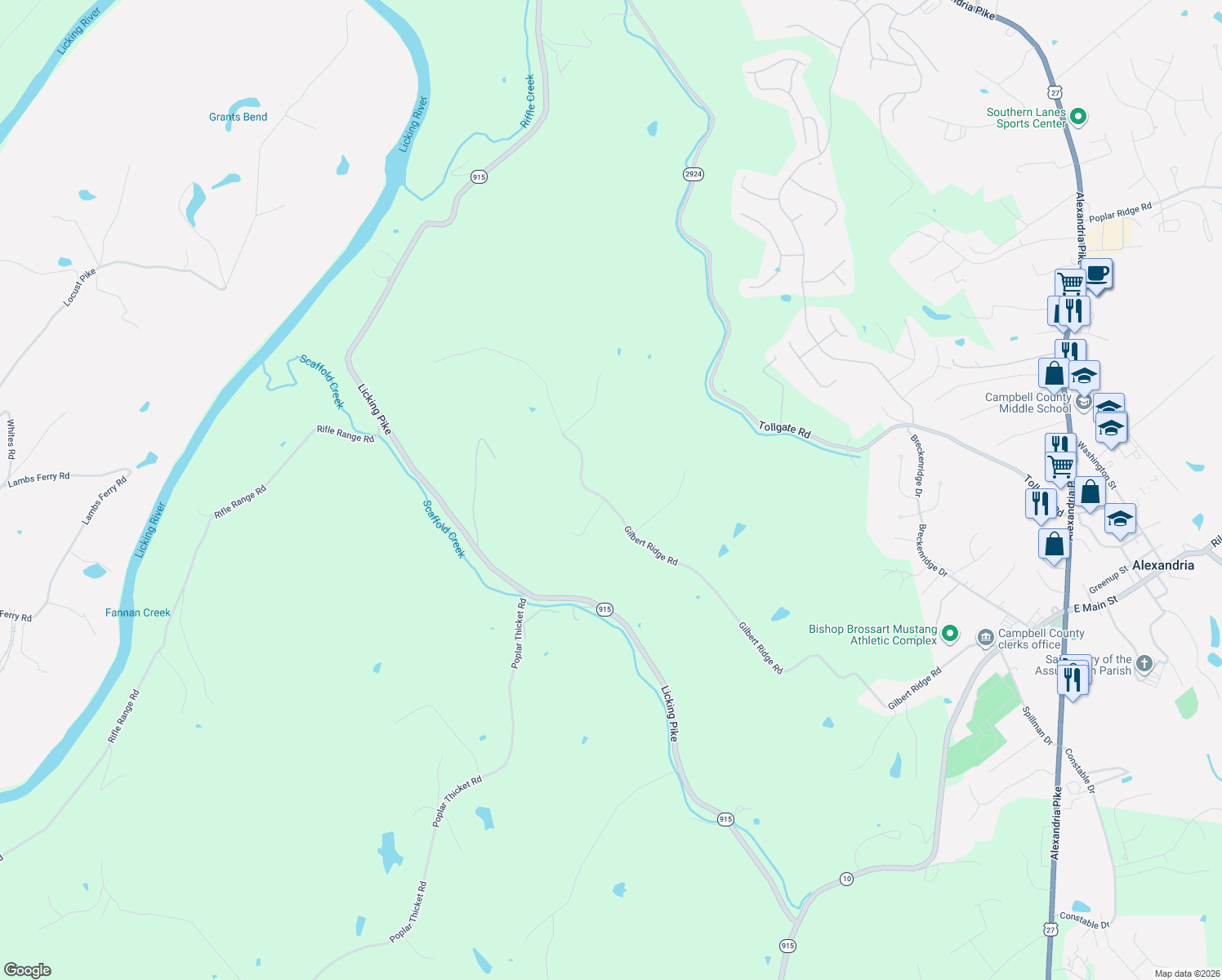 map of restaurants, bars, coffee shops, grocery stores, and more near 420 Gilbert Ridge Road in Alexandria