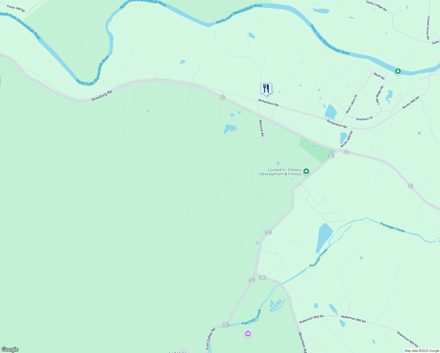 map of restaurants, bars, coffee shops, grocery stores, and more near 155 Lower View Road in Strasburg