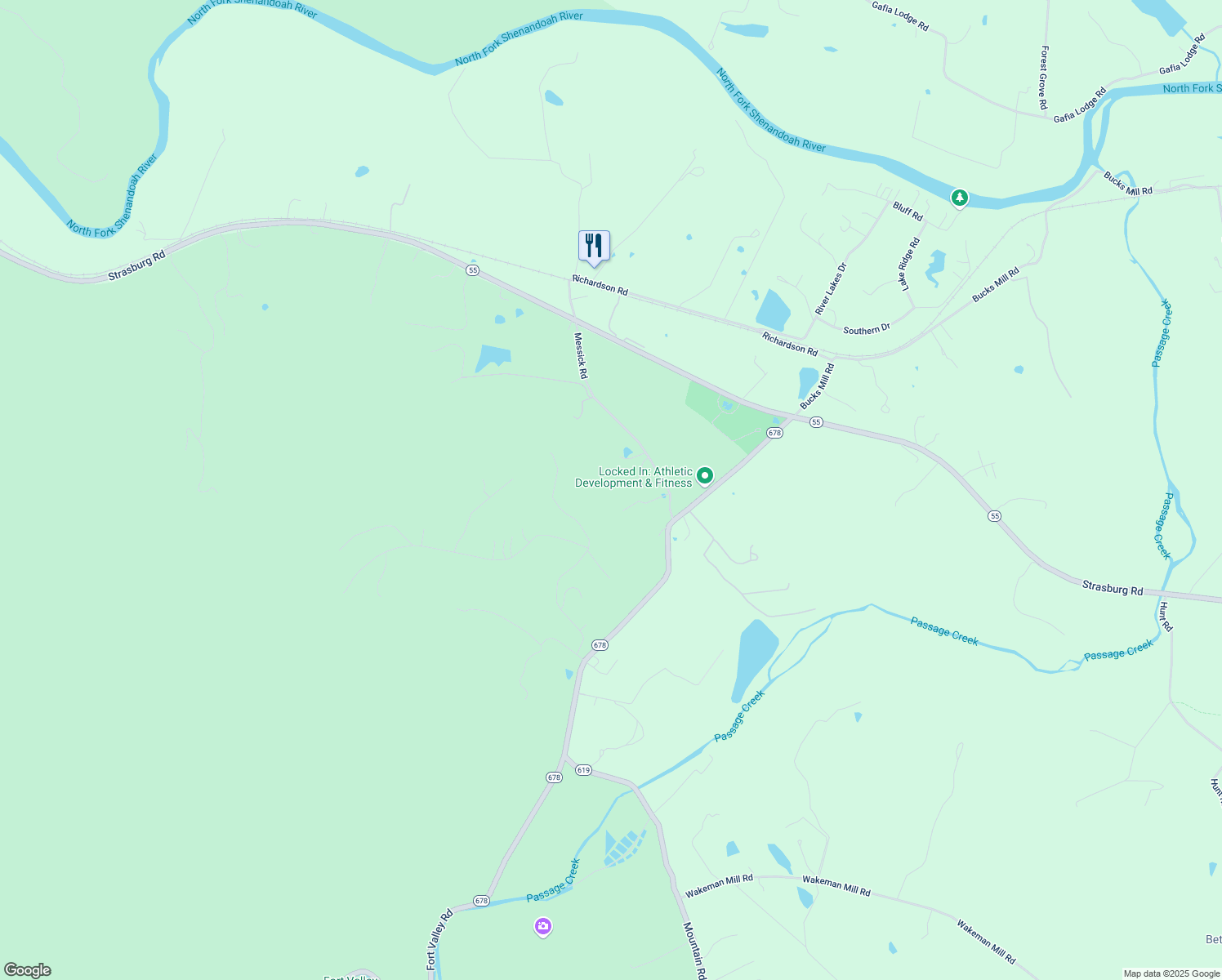 map of restaurants, bars, coffee shops, grocery stores, and more near 91 Messick Road in Strasburg