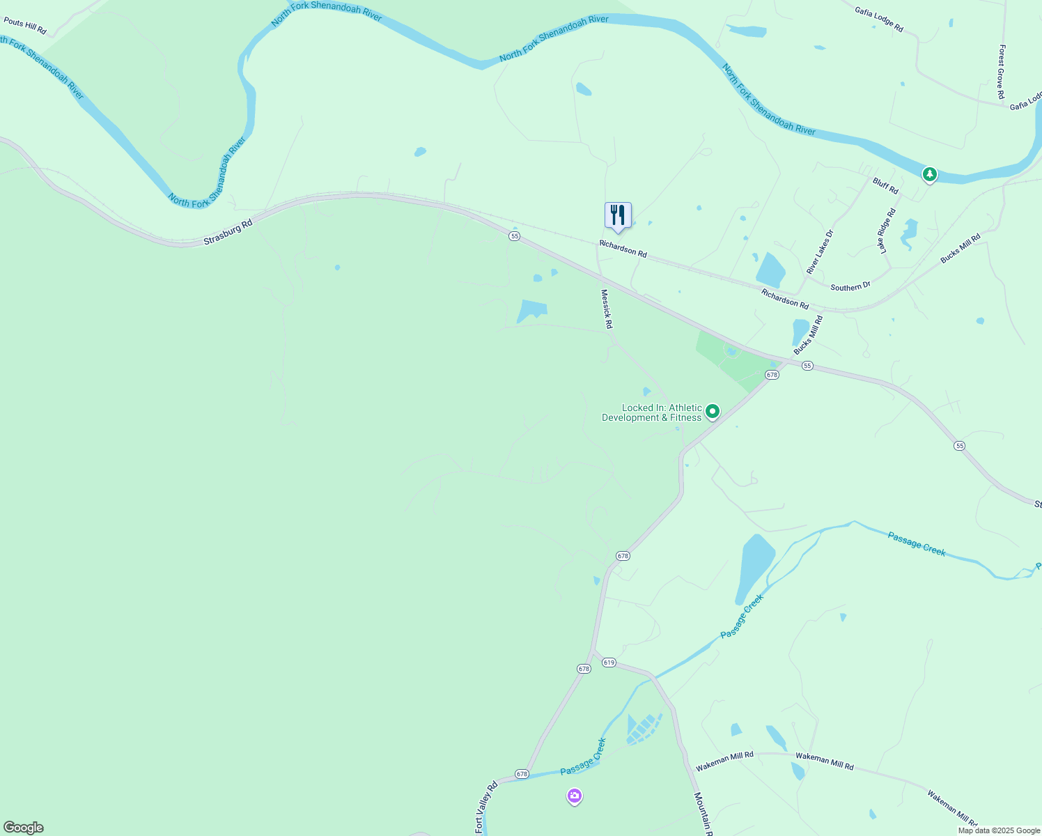 map of restaurants, bars, coffee shops, grocery stores, and more near 187 Lower View Road in Strasburg