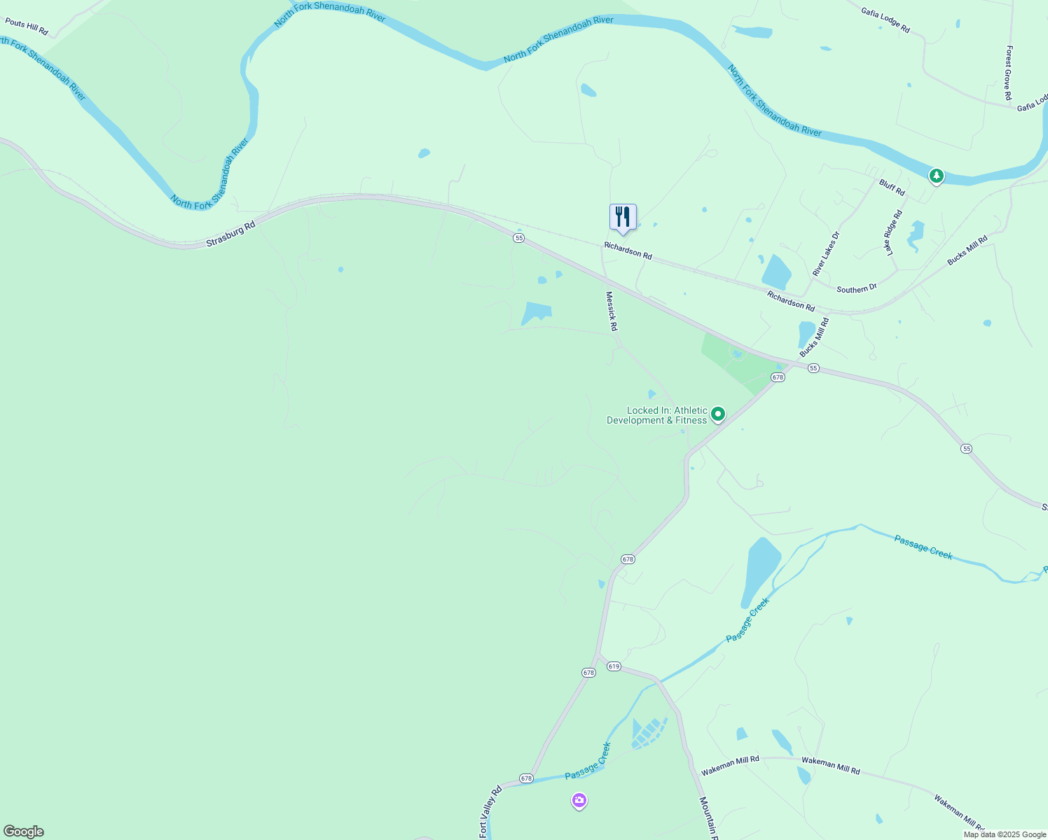 map of restaurants, bars, coffee shops, grocery stores, and more near 187 Lower View Road in Strasburg