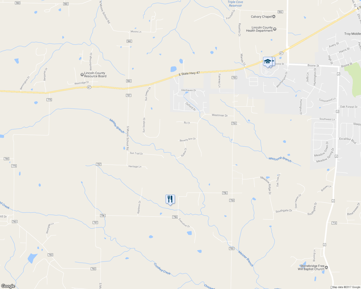 map of restaurants, bars, coffee shops, grocery stores, and more near 326 Beverly Ann Drive in Troy