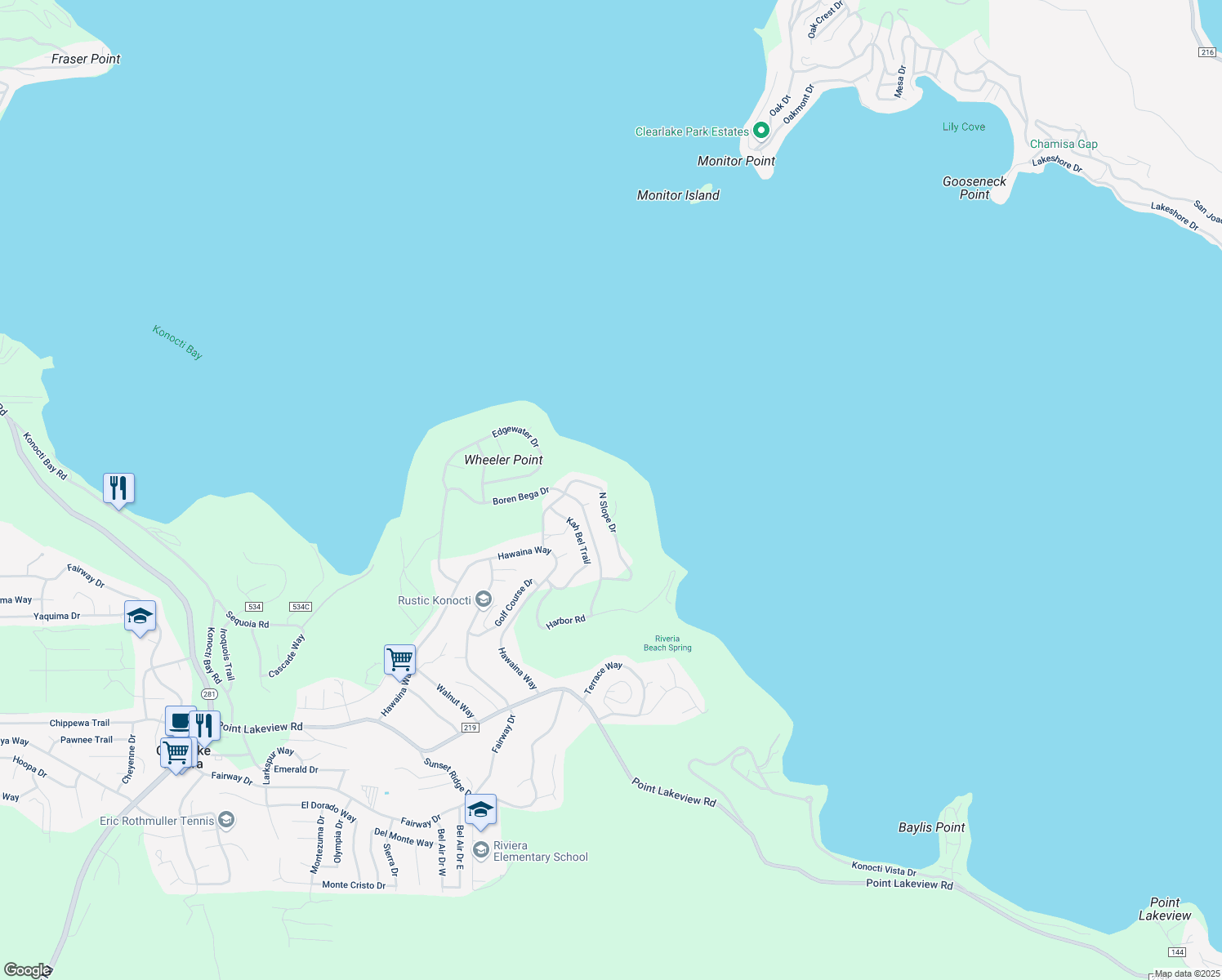 map of restaurants, bars, coffee shops, grocery stores, and more near 10814 North Slope Drive in Kelseyville