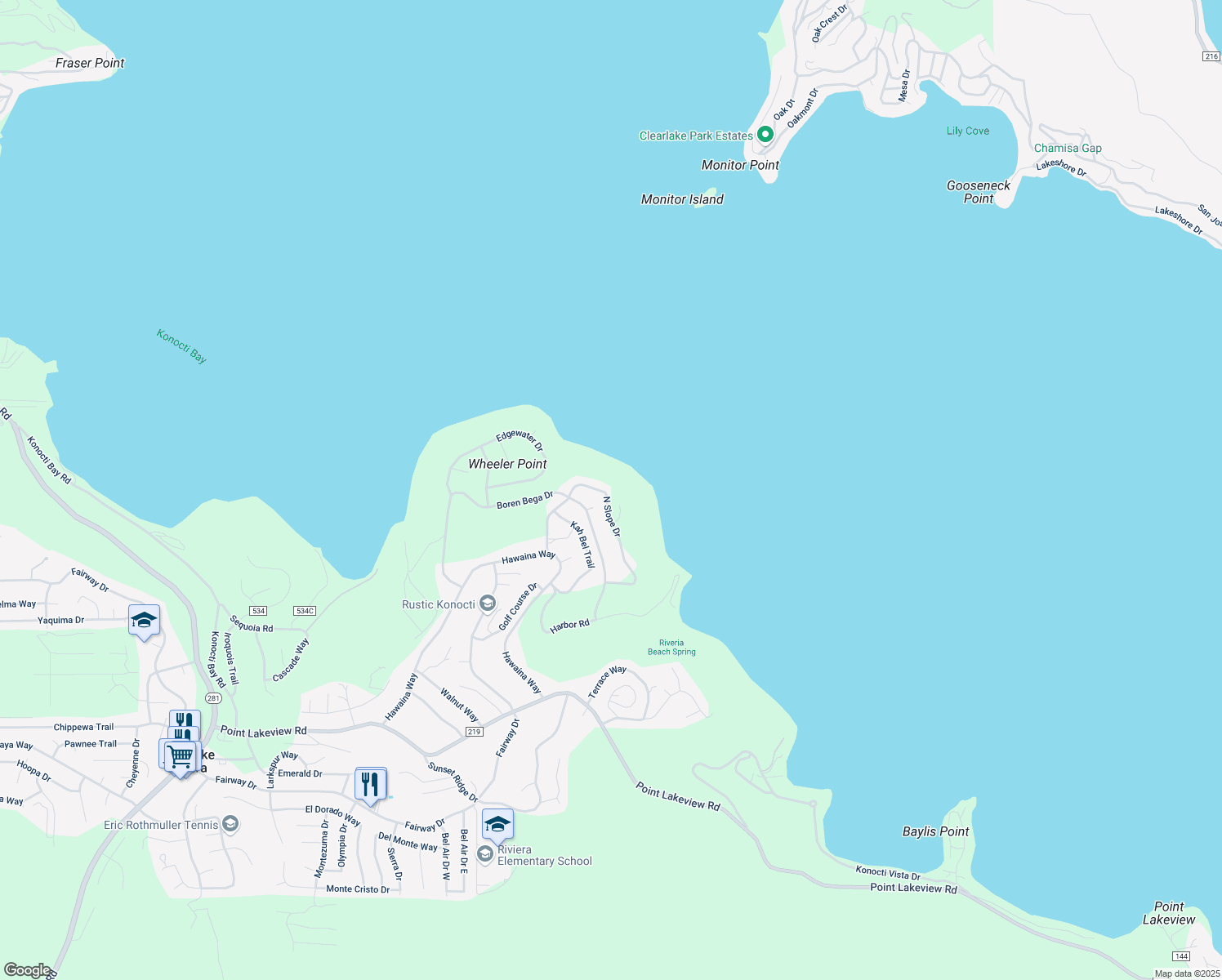 map of restaurants, bars, coffee shops, grocery stores, and more near 10814 North Slope Drive in Kelseyville