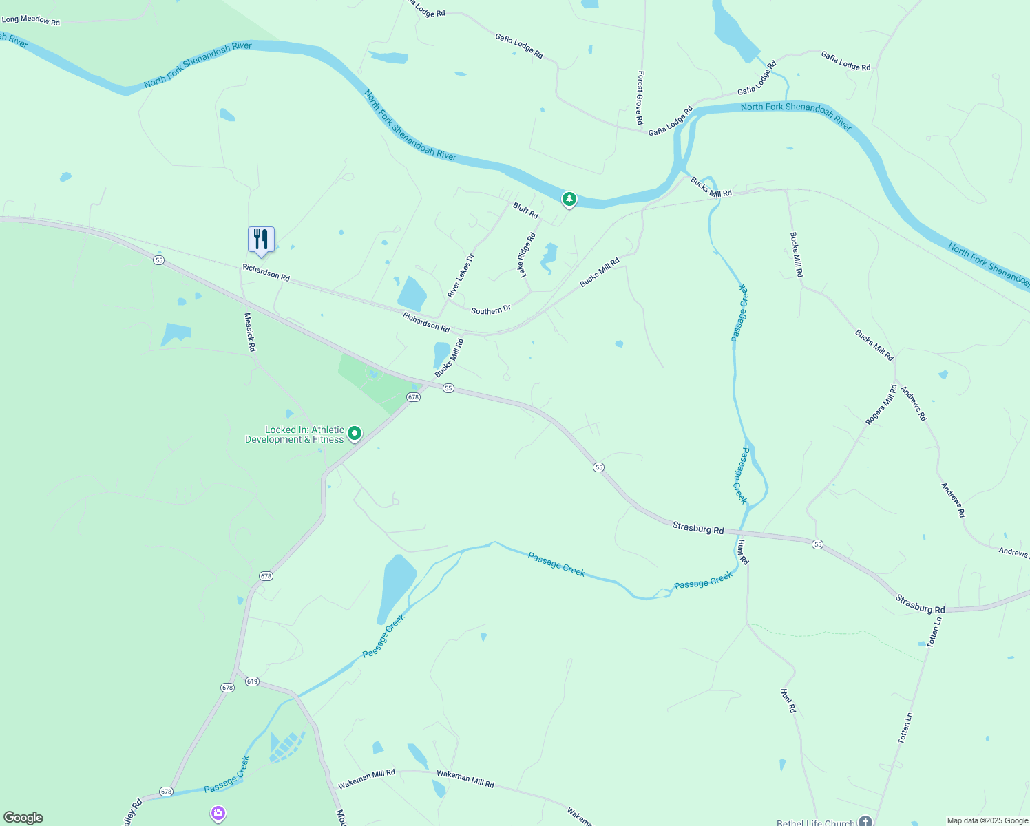 map of restaurants, bars, coffee shops, grocery stores, and more near 4465 Strasburg Road in Strasburg