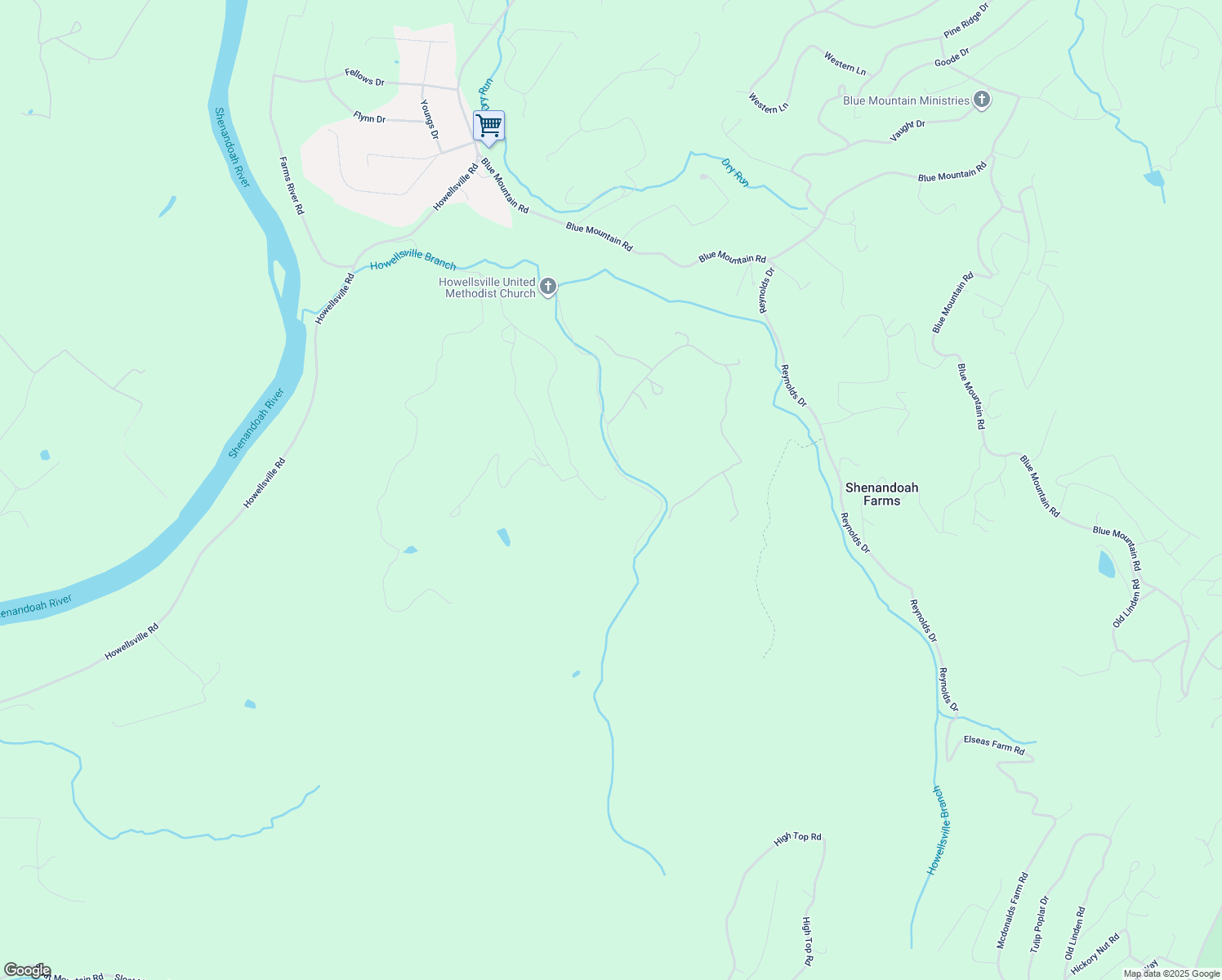 map of restaurants, bars, coffee shops, grocery stores, and more near 109 Heights Lane in Front Royal