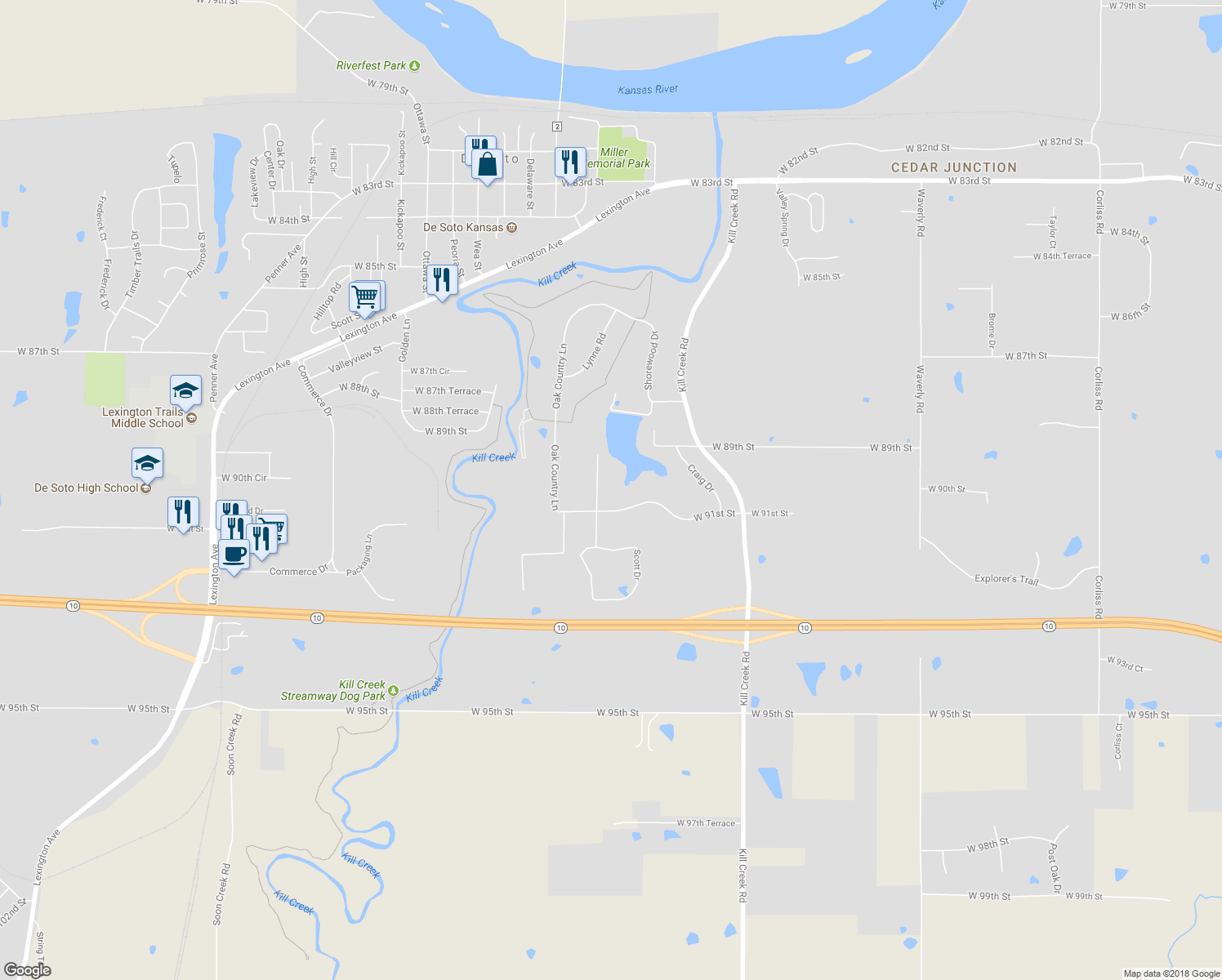 map of restaurants, bars, coffee shops, grocery stores, and more near 9007 Scott Drive in De Soto