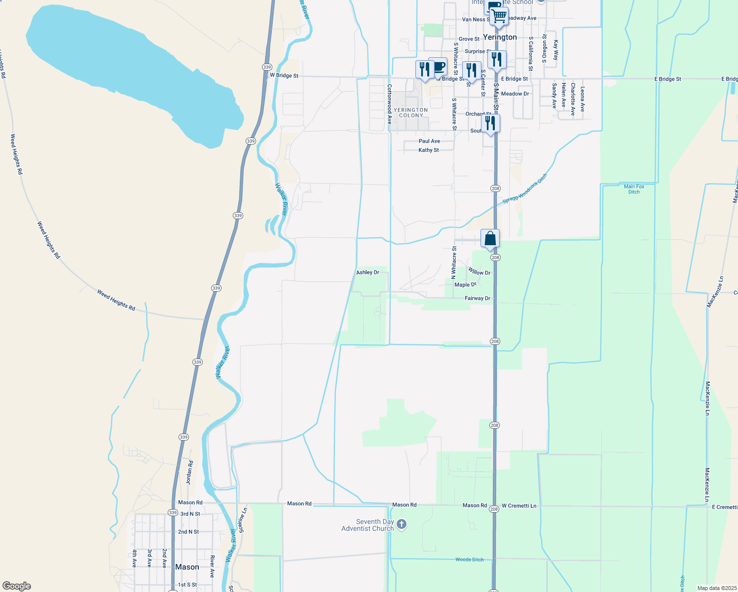 map of restaurants, bars, coffee shops, grocery stores, and more near 7 Rio Vista in Yerington