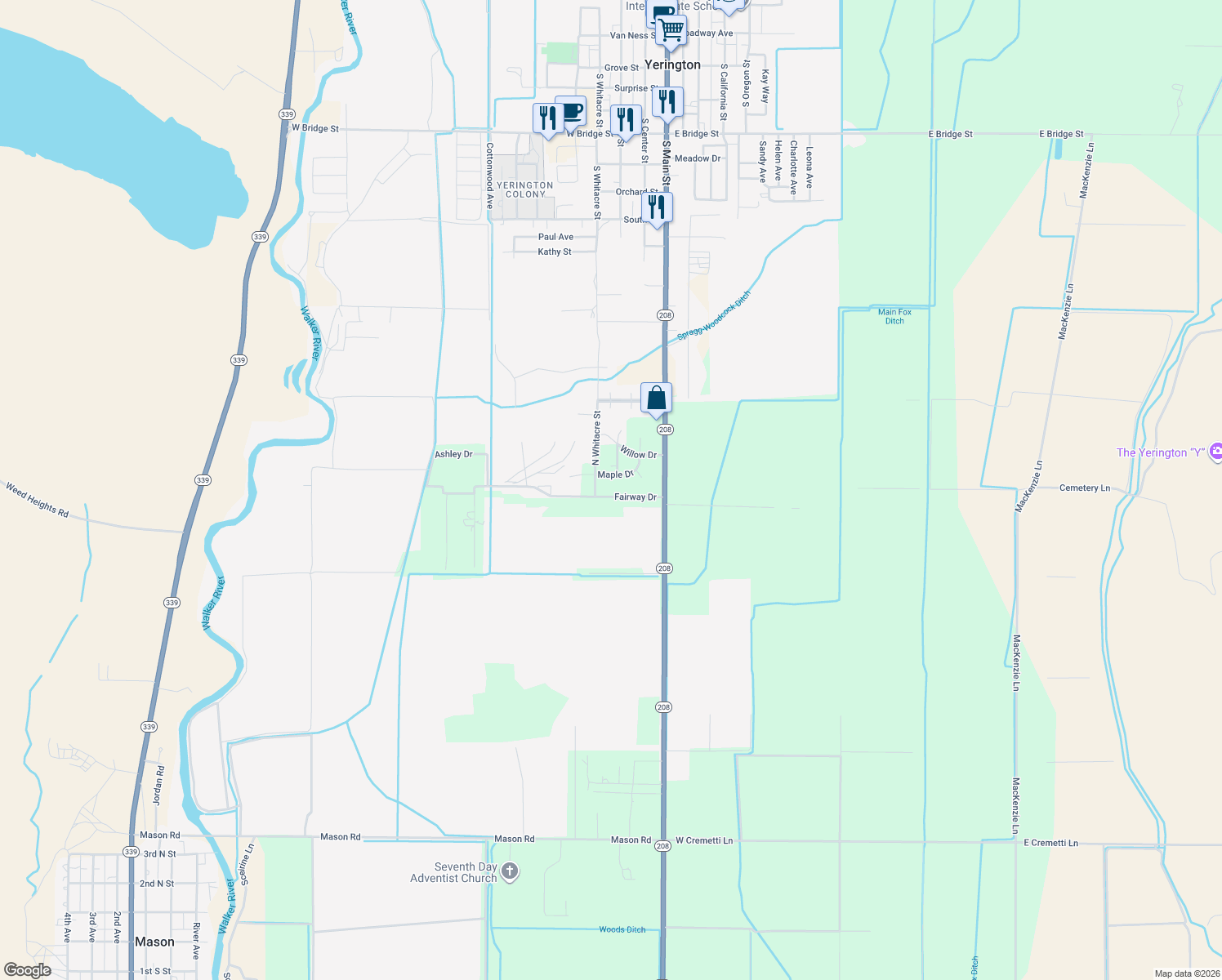 map of restaurants, bars, coffee shops, grocery stores, and more near 18 Fairway Dr in Yerington