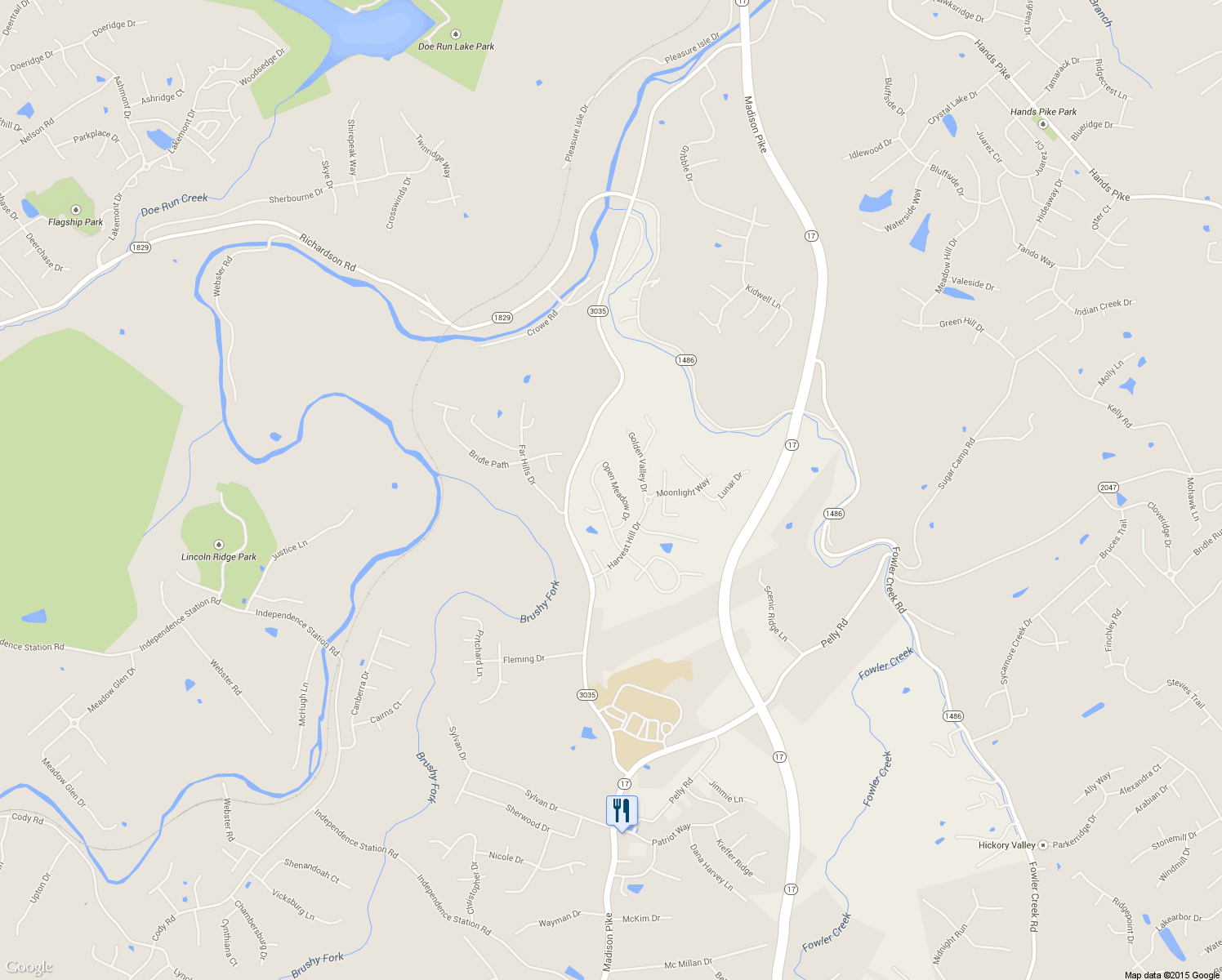 map of restaurants, bars, coffee shops, grocery stores, and more near 4836 Open Meadow Dr in Independence