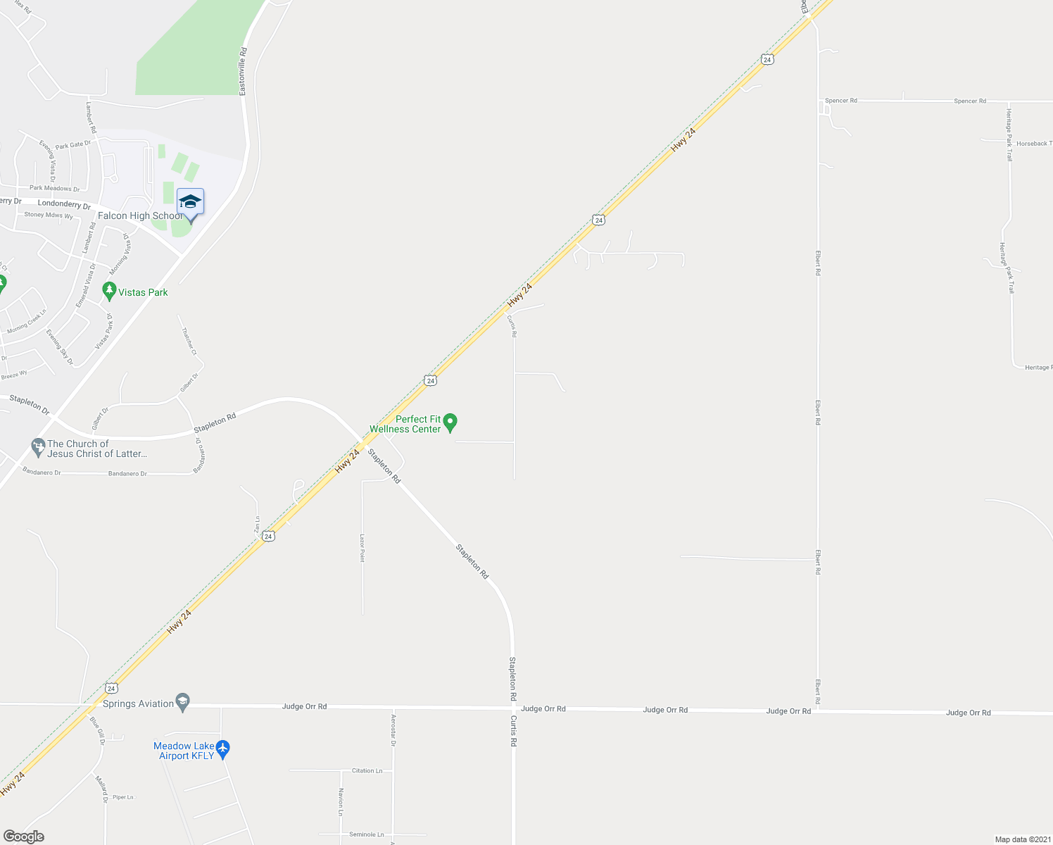 map of restaurants, bars, coffee shops, grocery stores, and more near 9475 Curtis Road in Peyton