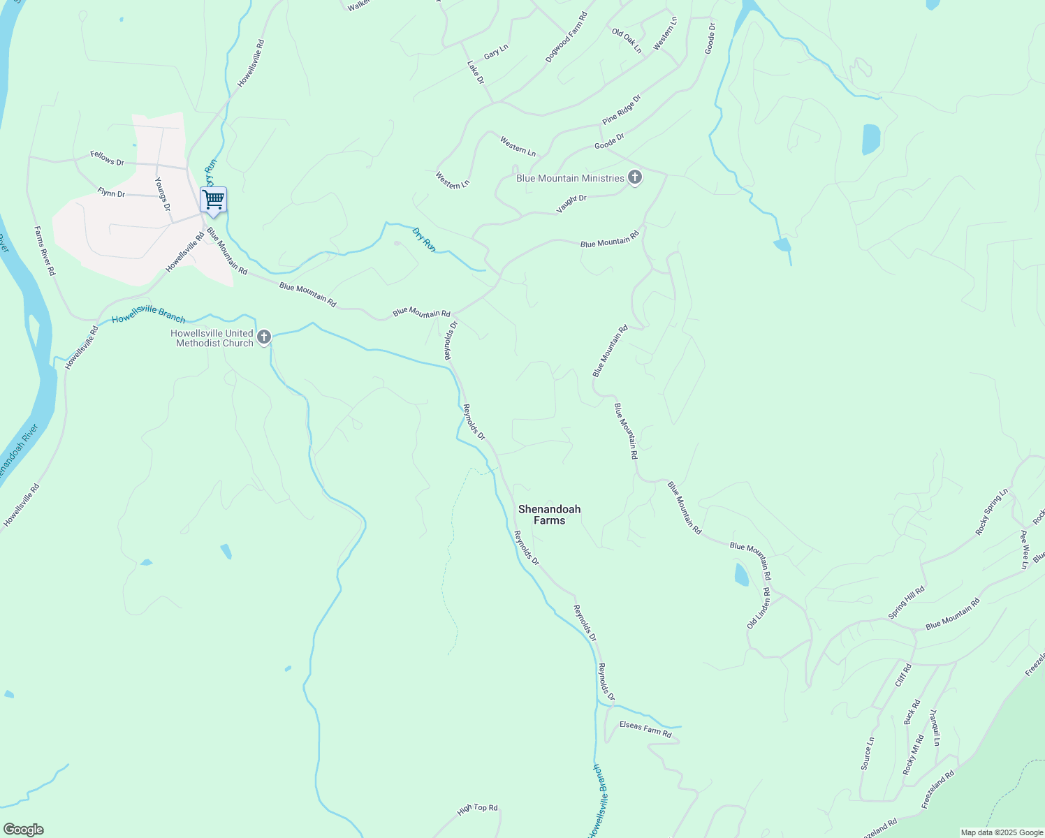map of restaurants, bars, coffee shops, grocery stores, and more near Wells Drive in Front Royal
