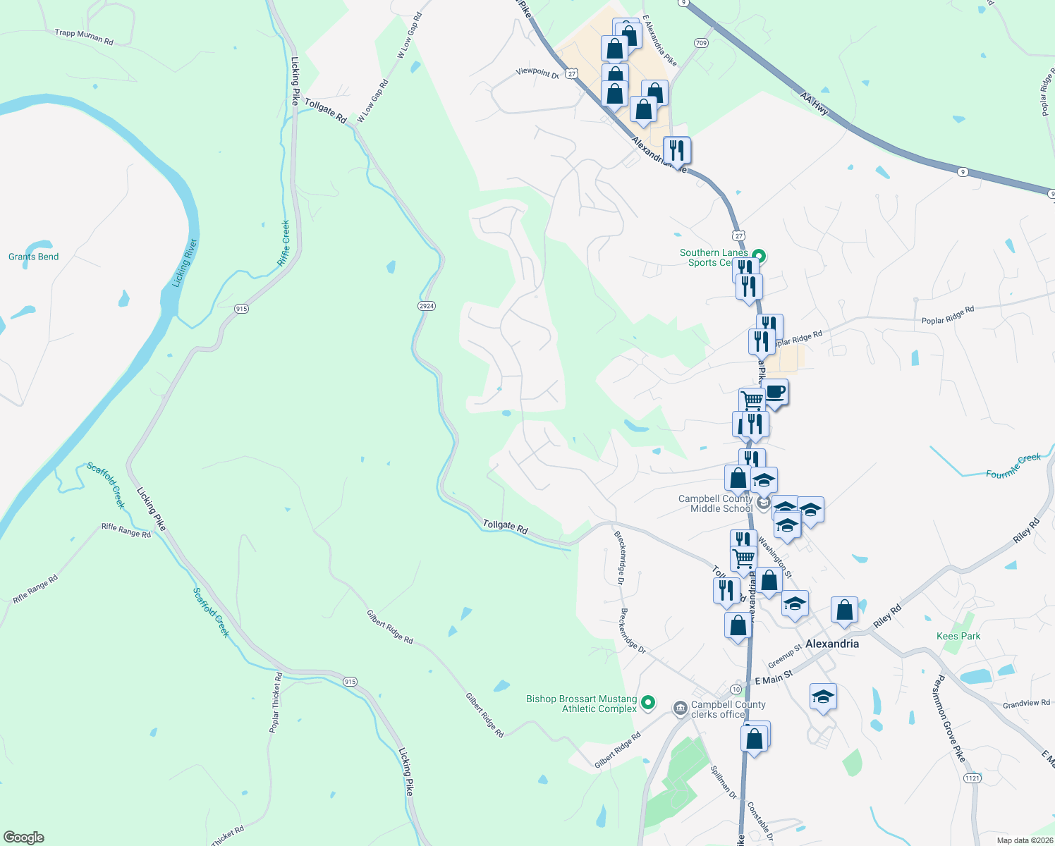 map of restaurants, bars, coffee shops, grocery stores, and more near 7903 Arcadia Boulevard in Alexandria