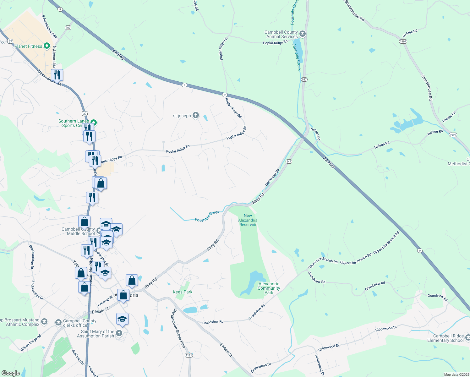 map of restaurants, bars, coffee shops, grocery stores, and more near 3762 Parkview Drive in Alexandria