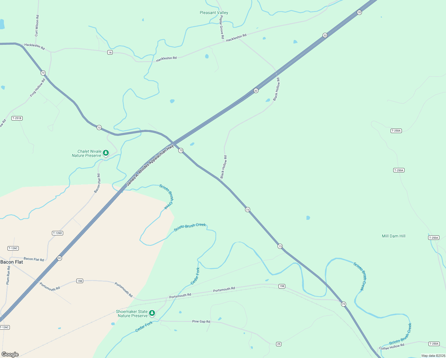 map of restaurants, bars, coffee shops, grocery stores, and more near 10816 Ohio 73 in Peebles