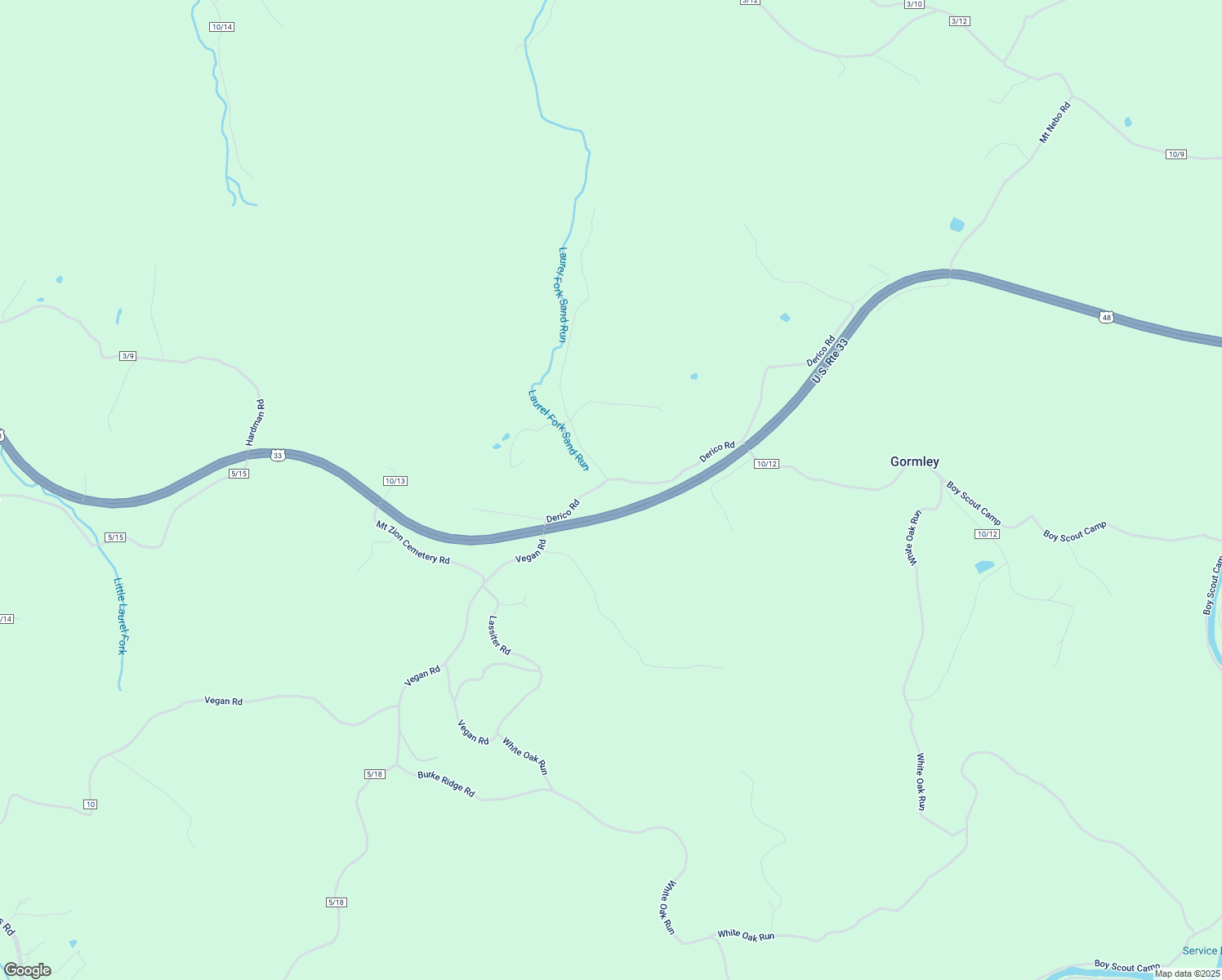map of restaurants, bars, coffee shops, grocery stores, and more near 233 Derico Road in Buckhannon