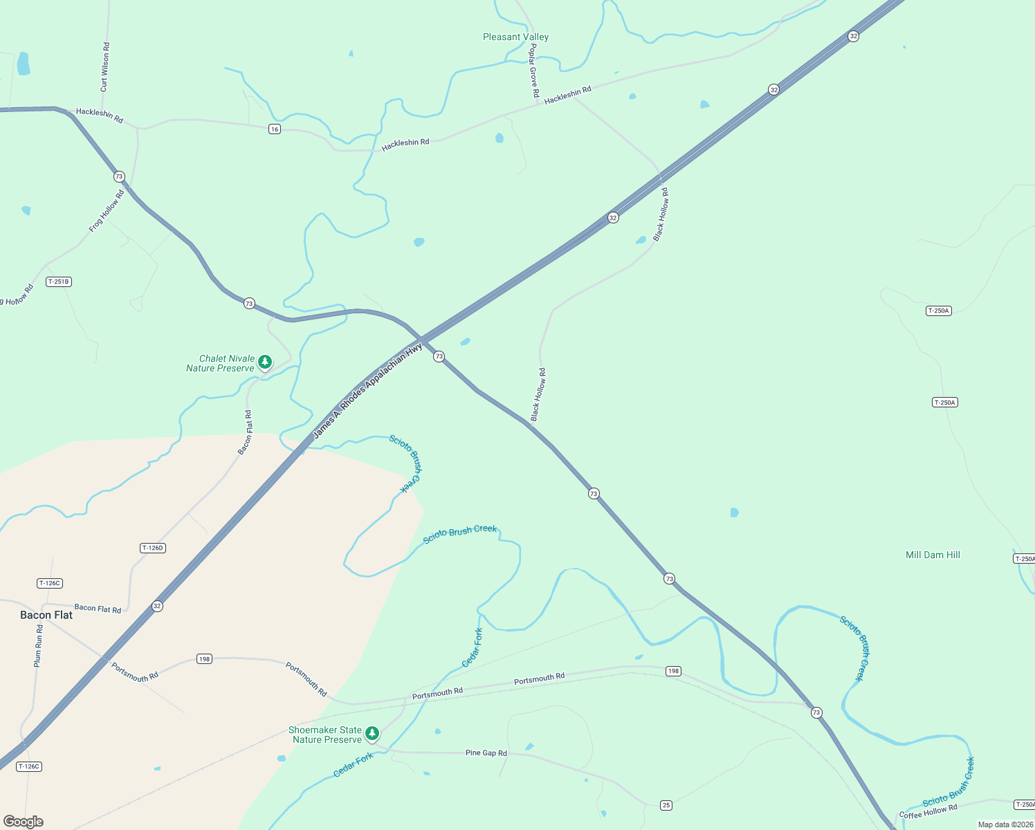 map of restaurants, bars, coffee shops, grocery stores, and more near 10816 Ohio 73 in Peebles