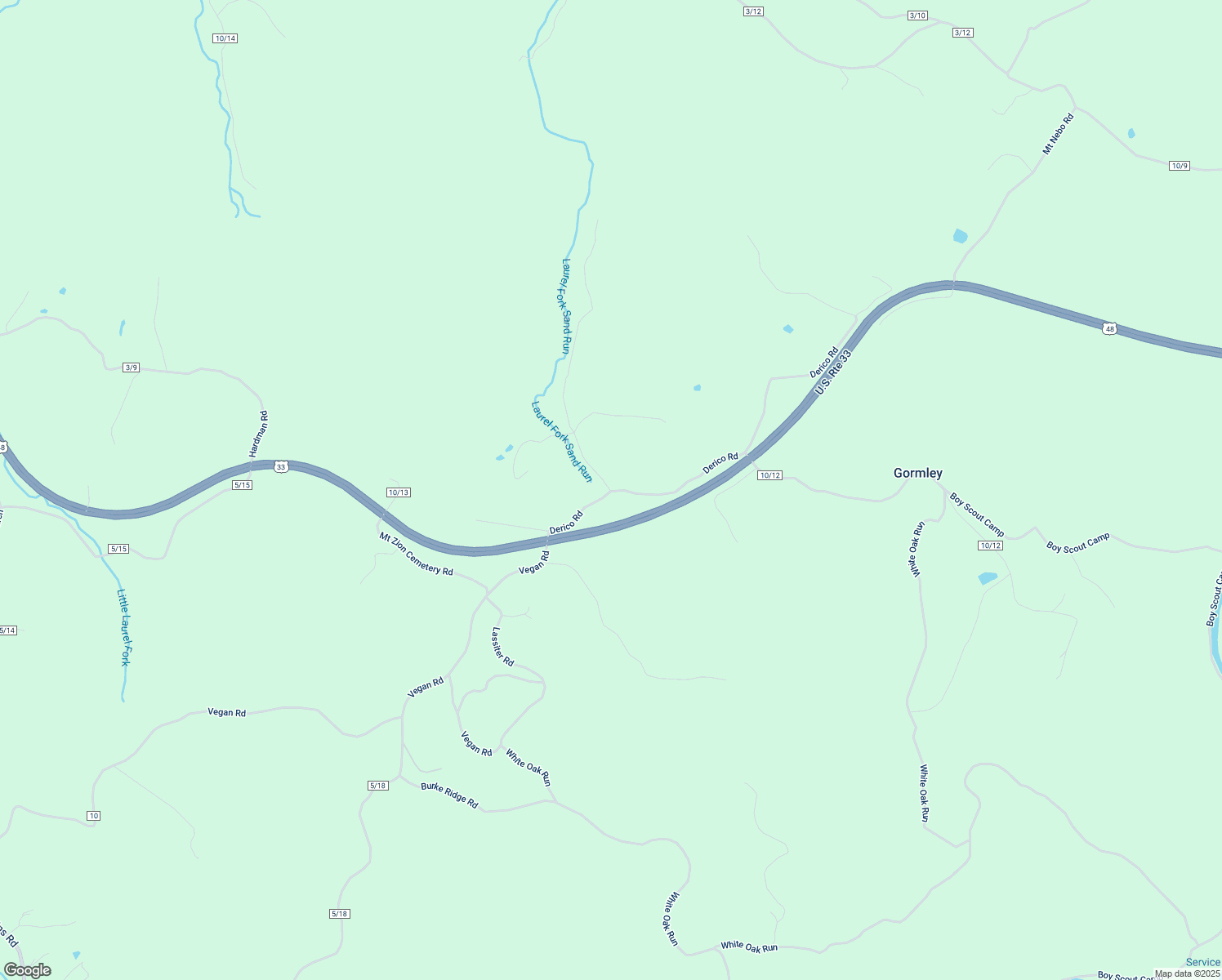 map of restaurants, bars, coffee shops, grocery stores, and more near 233 Derico Road in Buckhannon