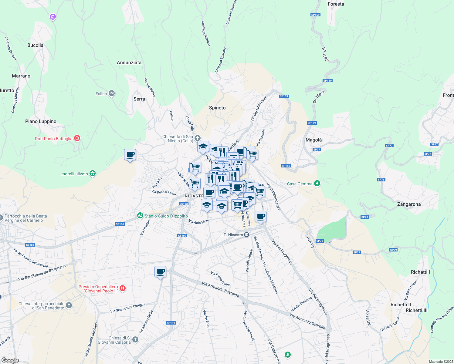 map of restaurants, bars, coffee shops, grocery stores, and more near 4 Via Montelungo in Lamezia Terme