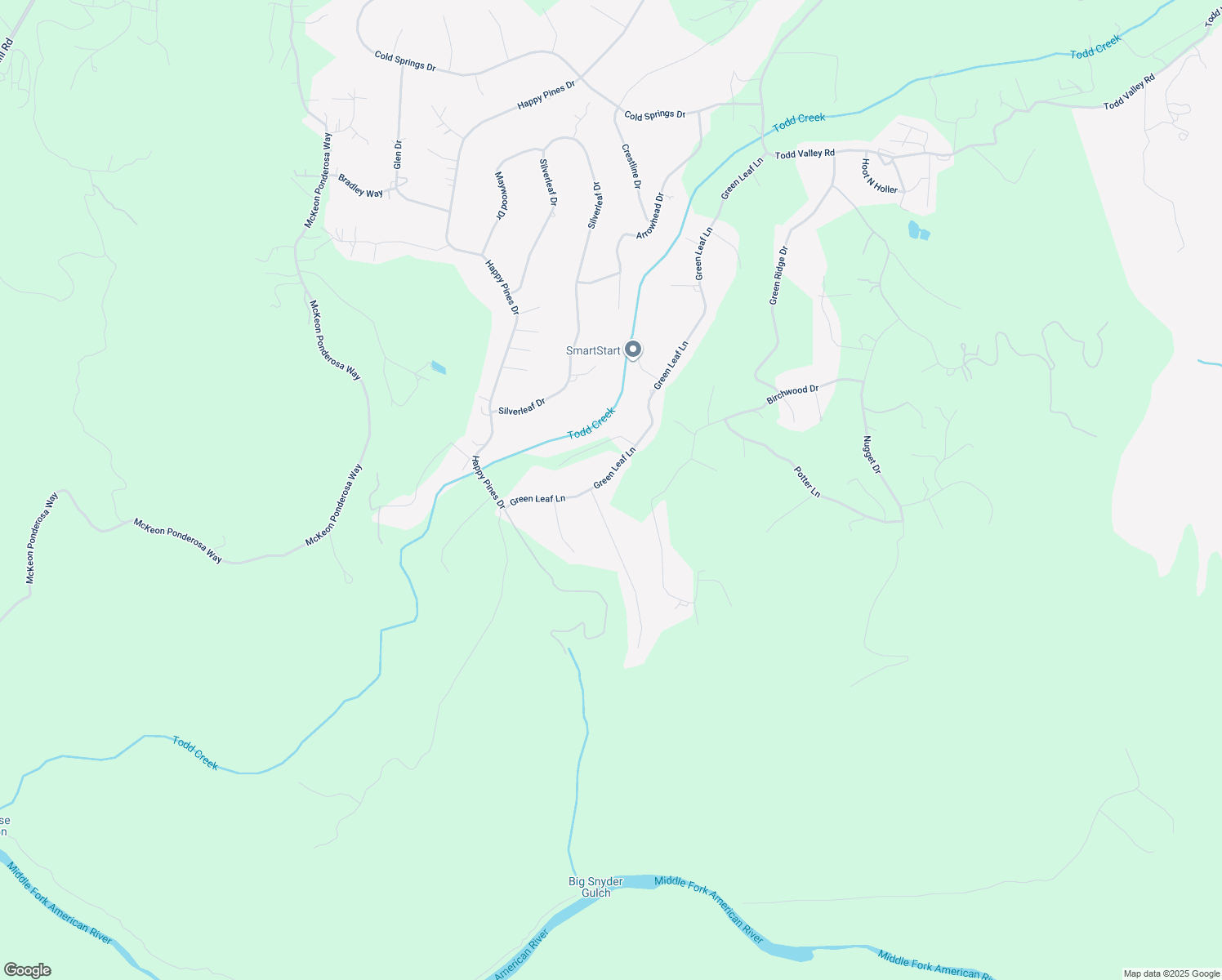 map of restaurants, bars, coffee shops, grocery stores, and more near 6435 Green Leaf Lane in Foresthill