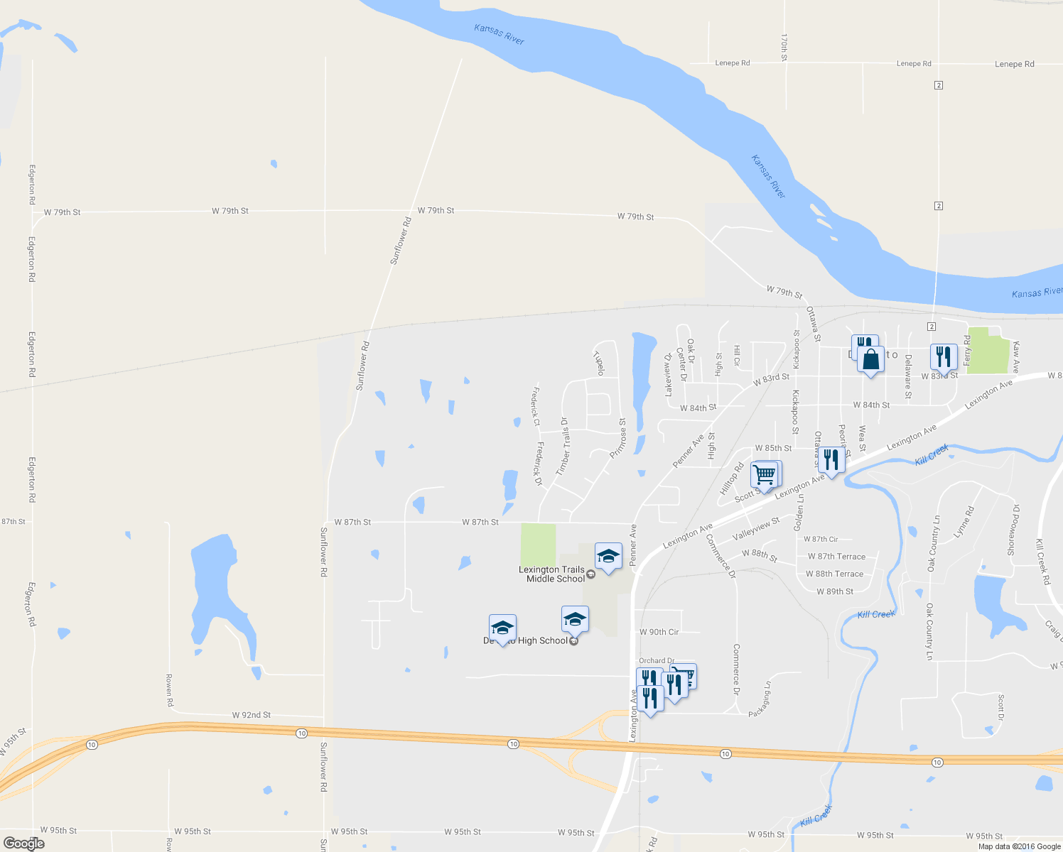 map of restaurants, bars, coffee shops, grocery stores, and more near 8432 Frederick Court in De Soto