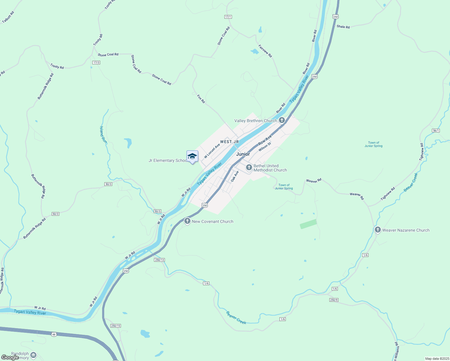 map of restaurants, bars, coffee shops, grocery stores, and more near 220 South Row Avenue in Belington