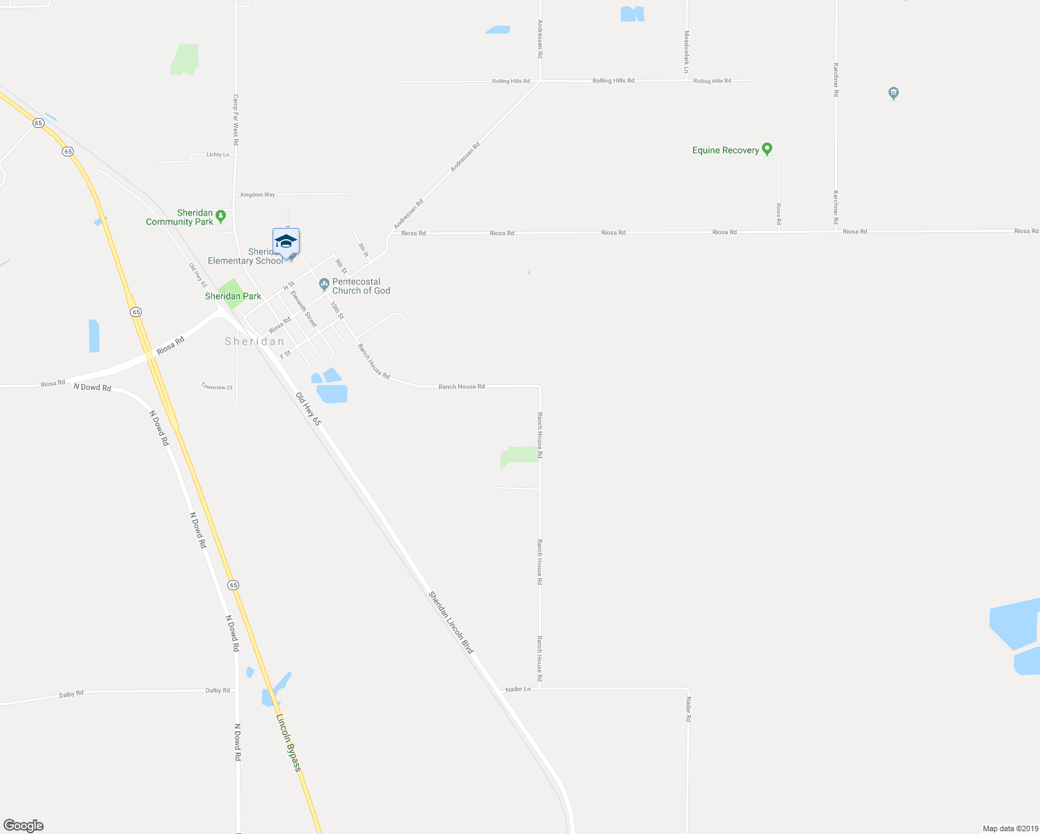 map of restaurants, bars, coffee shops, grocery stores, and more near 5160 Ranch House Road in Sheridan