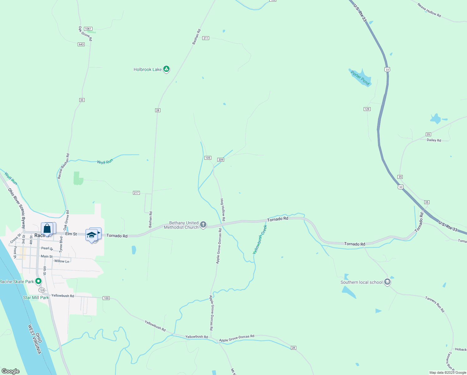map of restaurants, bars, coffee shops, grocery stores, and more near in Meigs County