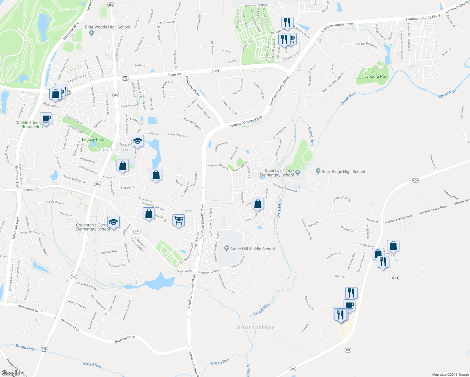 map of restaurants, bars, coffee shops, grocery stores, and more near 43229 Loudoun Reserve Drive in Ashburn