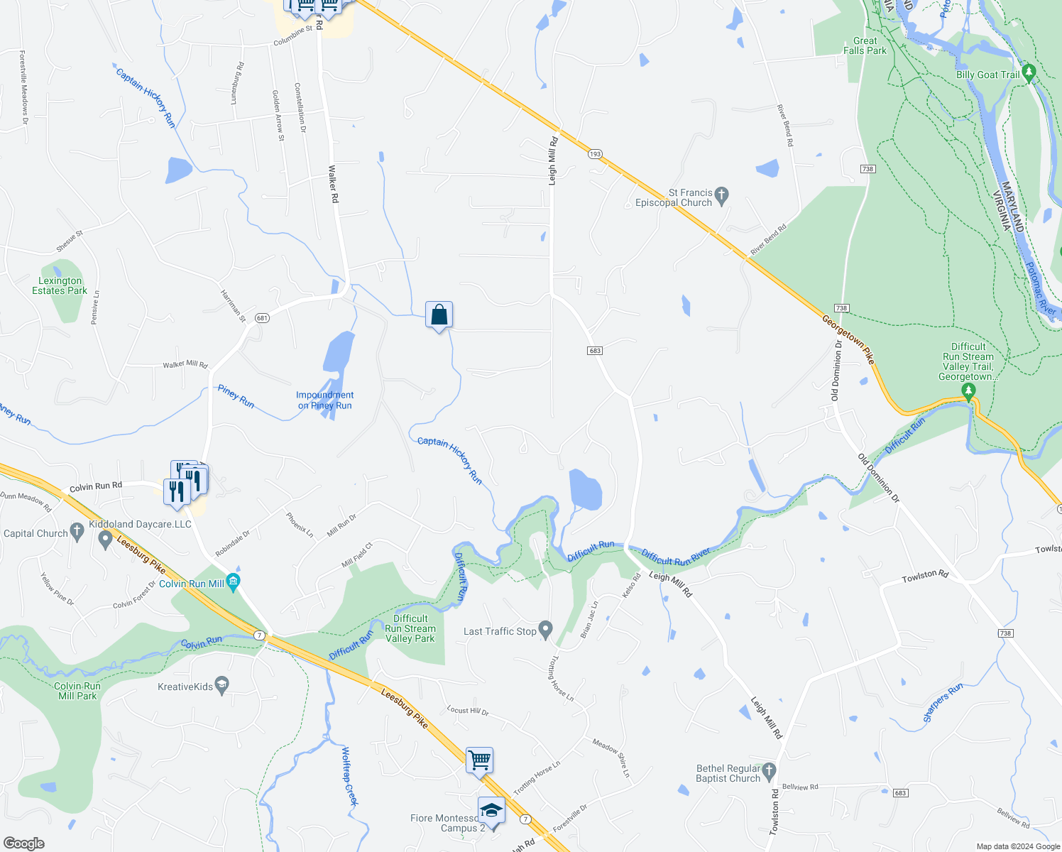 map of restaurants, bars, coffee shops, grocery stores, and more near 966 Millwood Lane in Great Falls