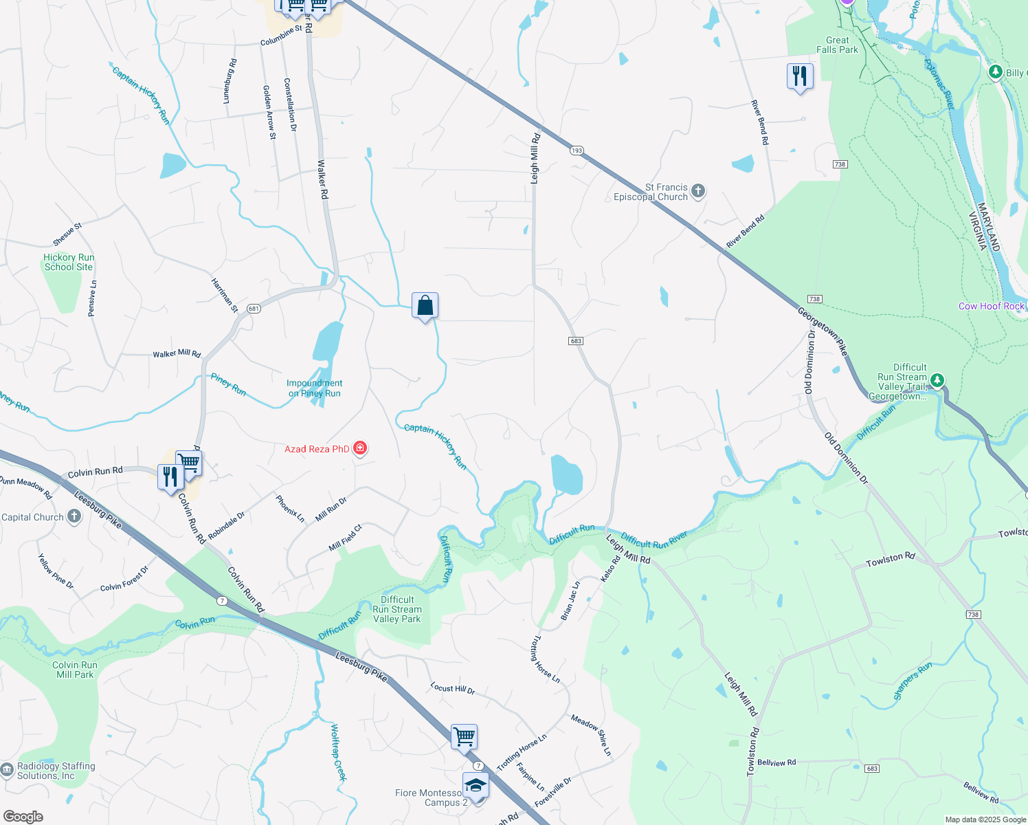 map of restaurants, bars, coffee shops, grocery stores, and more near 966 Millwood Lane in Great Falls