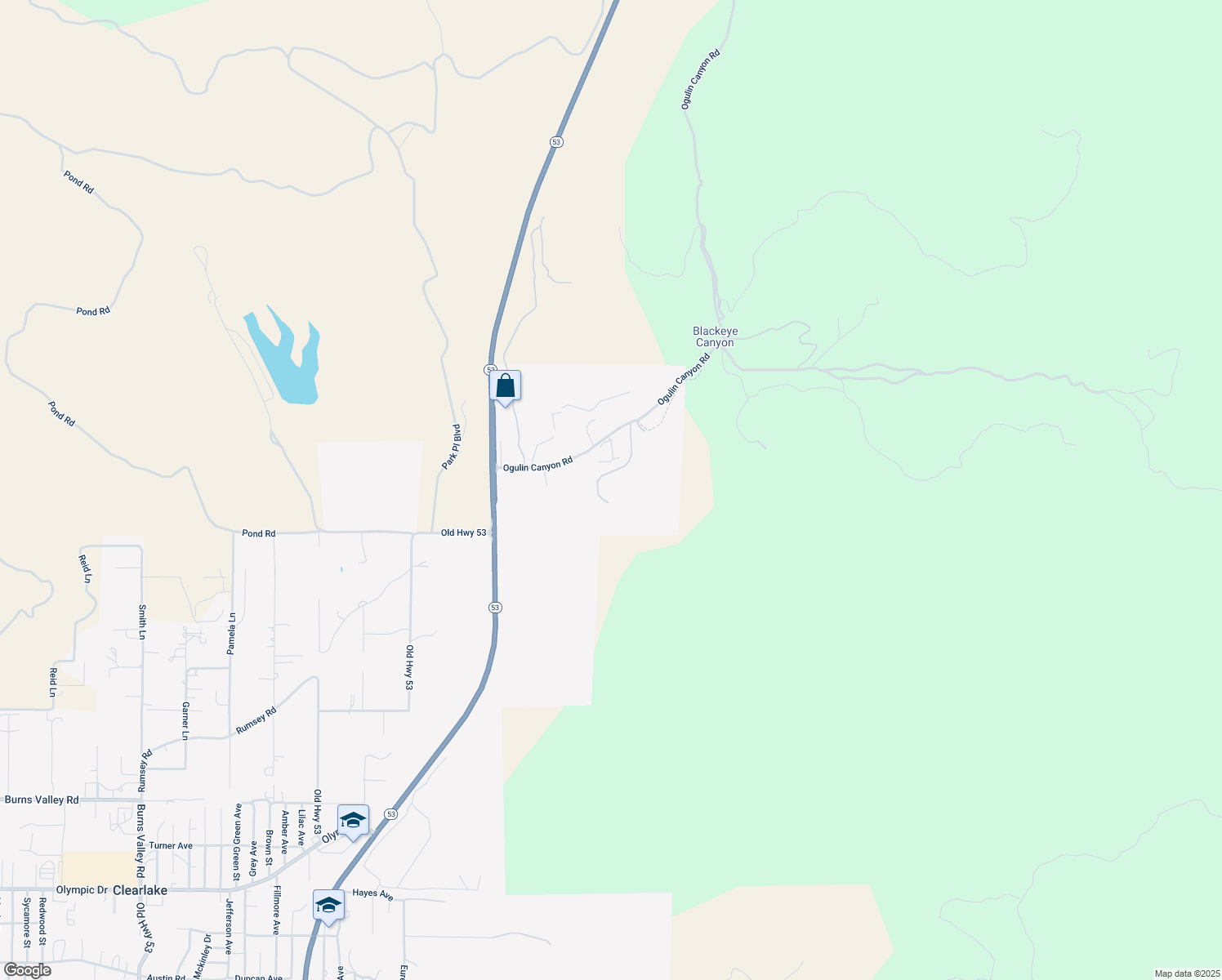 map of restaurants, bars, coffee shops, grocery stores, and more near 2250 Ogulin Canyon Road in Clearlake