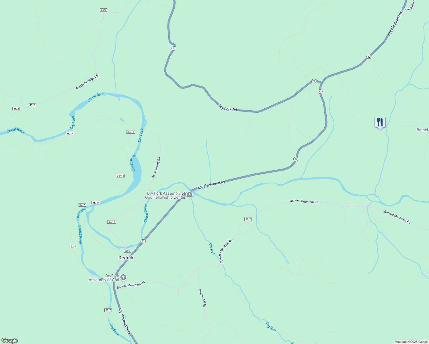 map of restaurants, bars, coffee shops, grocery stores, and more near in Dryfork