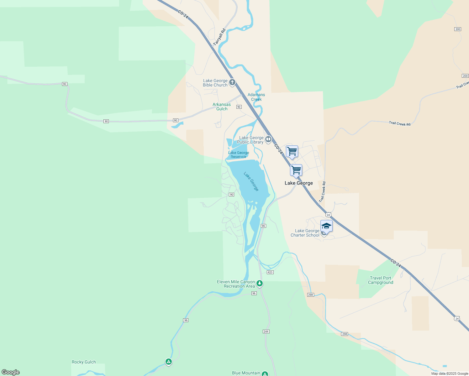 map of restaurants, bars, coffee shops, grocery stores, and more near 671 Midland Court in Lake George
