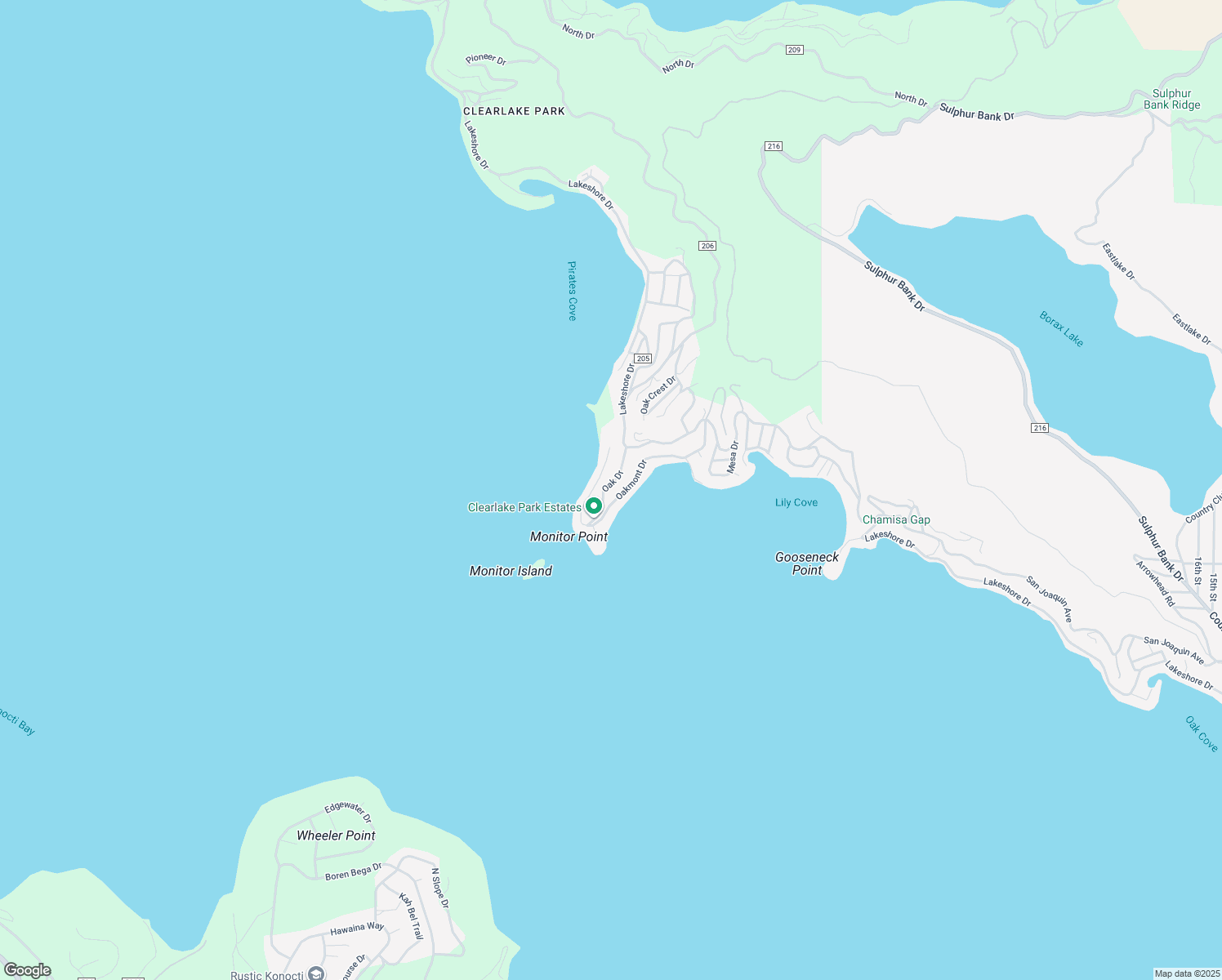 map of restaurants, bars, coffee shops, grocery stores, and more near 3691 Oak Drive in Clearlake