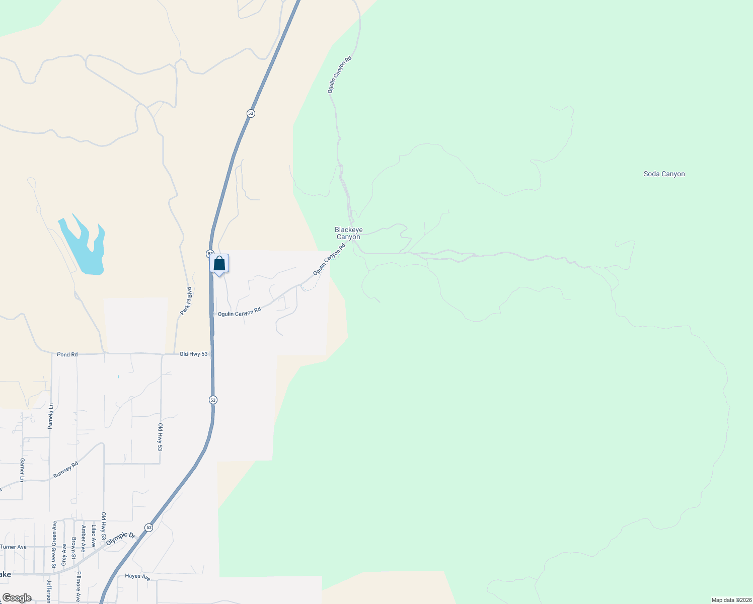 map of restaurants, bars, coffee shops, grocery stores, and more near 2050 Ogulin Canyon Road in Clearlake