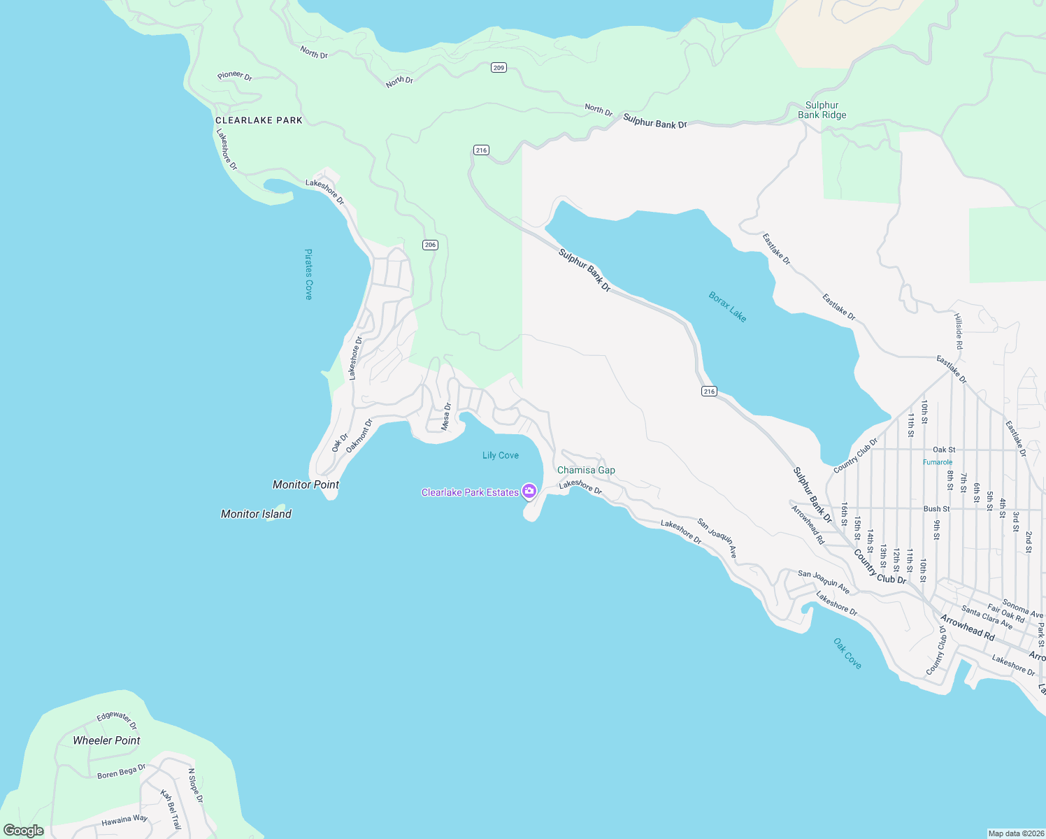 map of restaurants, bars, coffee shops, grocery stores, and more near 3993 Monterey Drive in Clearlake