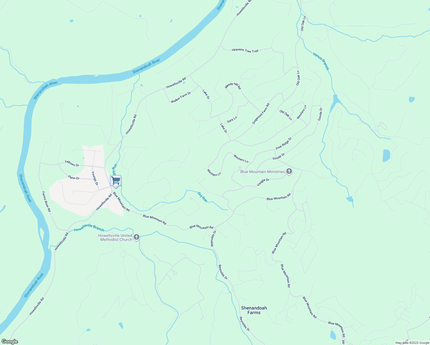 map of restaurants, bars, coffee shops, grocery stores, and more near 428 Western Lane in Front Royal