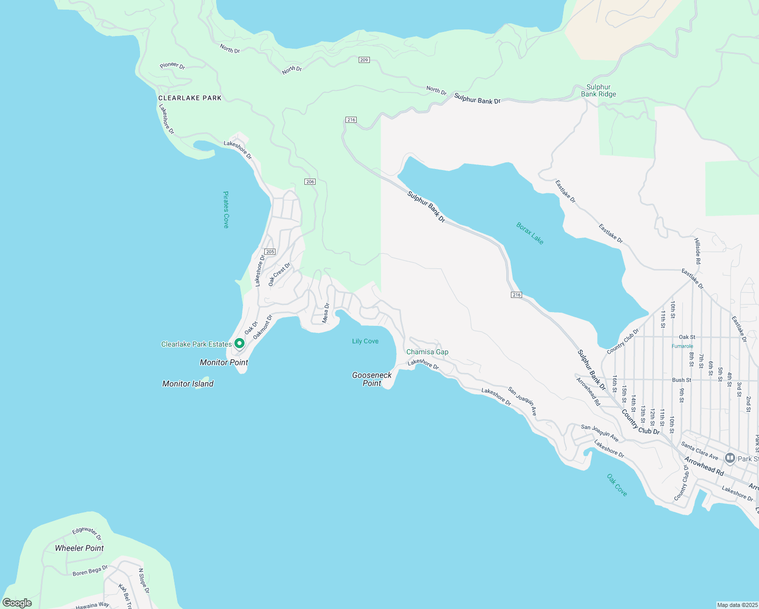 map of restaurants, bars, coffee shops, grocery stores, and more near 11480 San Joaquin Avenue in Clearlake