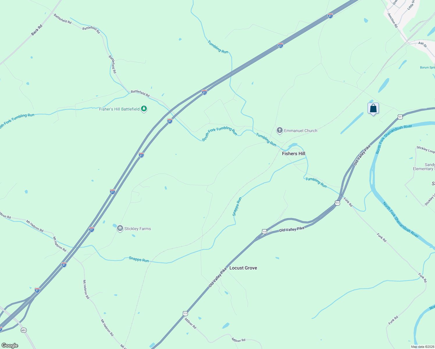 map of restaurants, bars, coffee shops, grocery stores, and more near 1563 Copp Road in Strasburg
