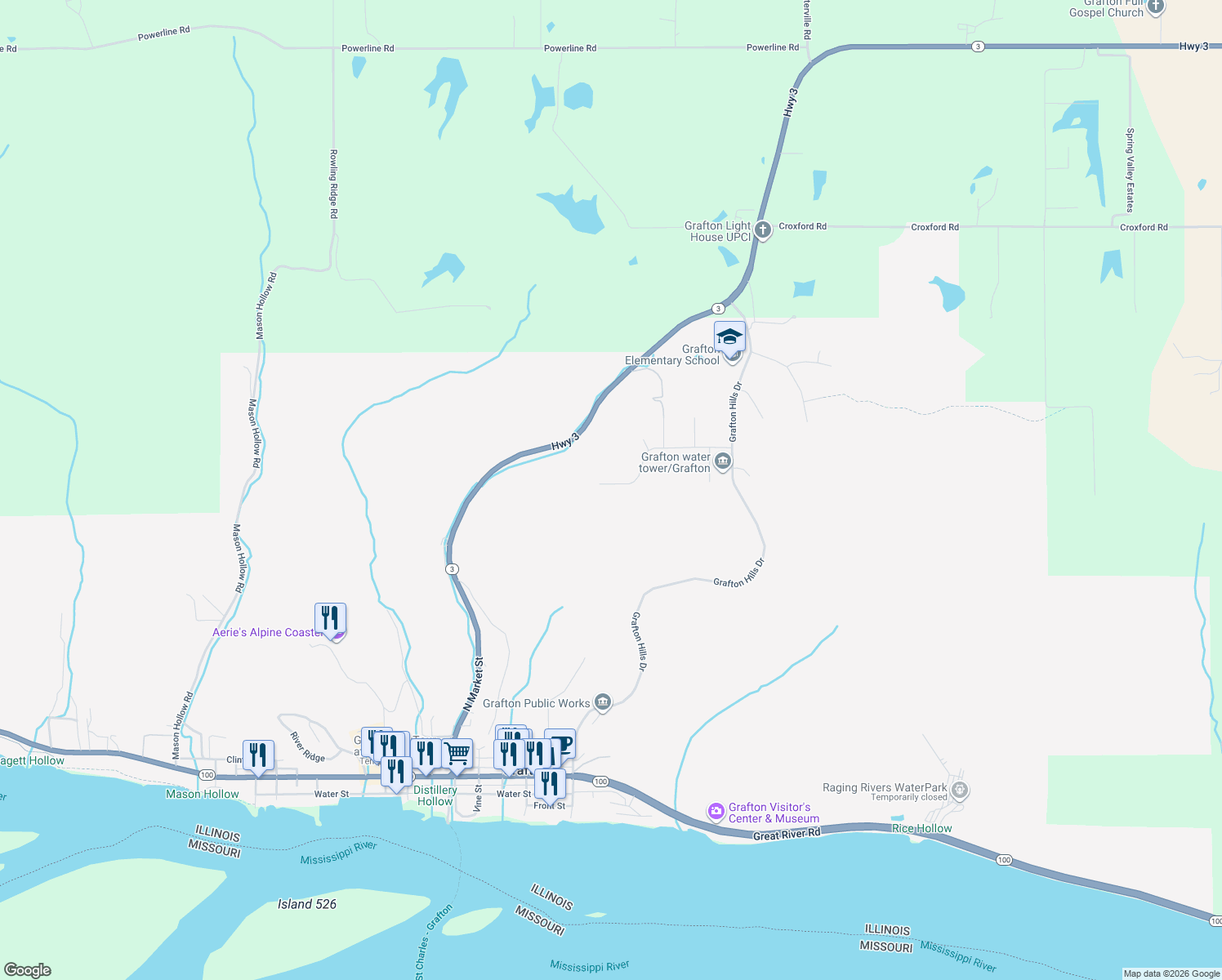 map of restaurants, bars, coffee shops, grocery stores, and more near 306 Sandpiper Lane in Grafton